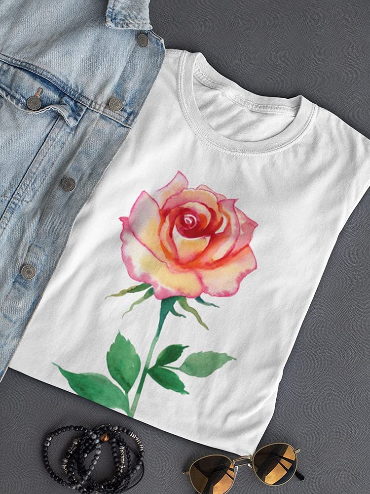 Women's Simple Watercolor Peach Rose T-Shirt - Soft Cotton Casual Tee for Everyday Wear, Summer Outfits & Layering
