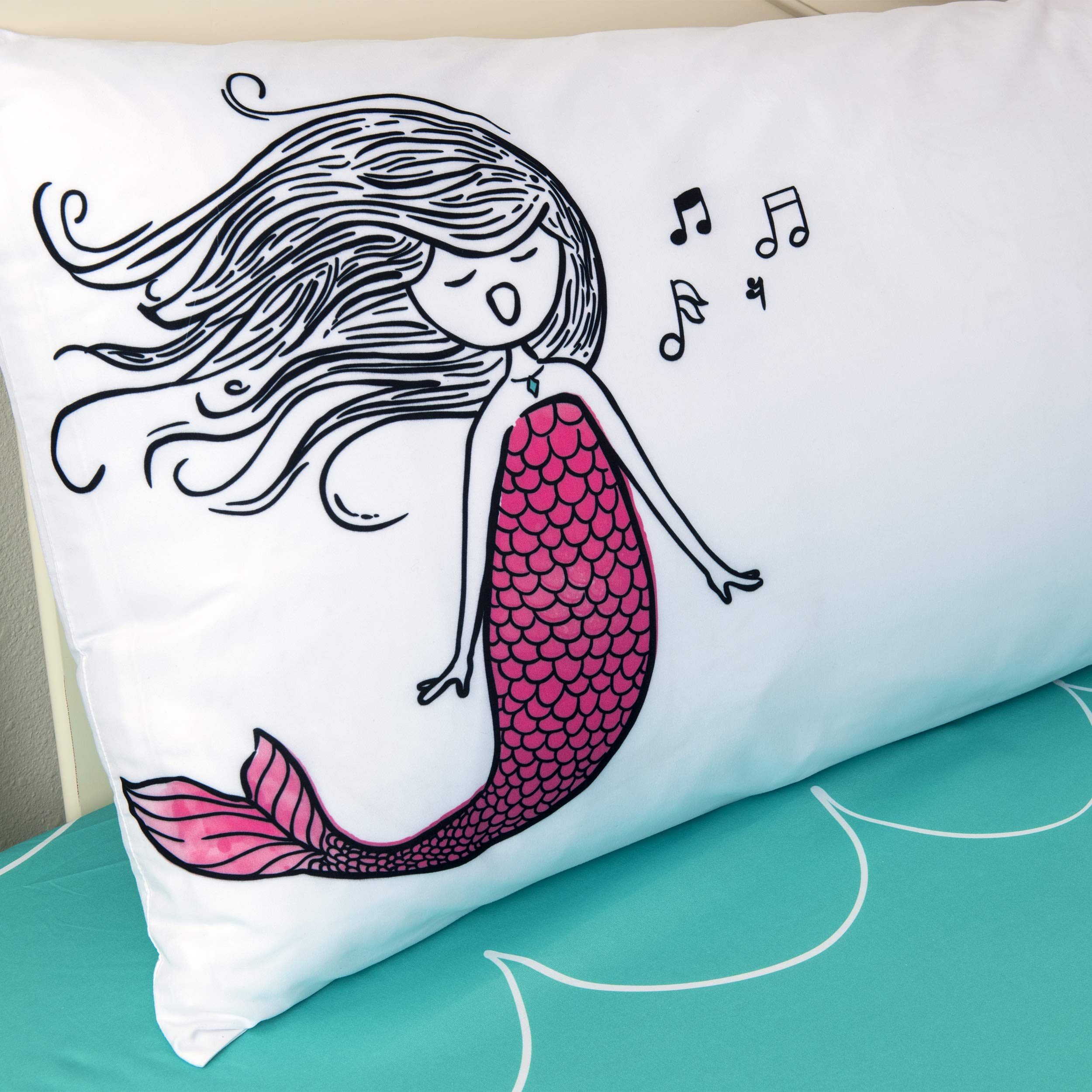 JumpOff Jo Twin Sheet Set - 3 Piece Kids Bedding with Fitted Sheet, Flat Sheet & Pillow Case - Hypoallergenic Microfiber for Comfortable Sleep - Moonlight Mermaid Design - Perfect for Kids' Rooms, Sleepovers & Nursery Decor