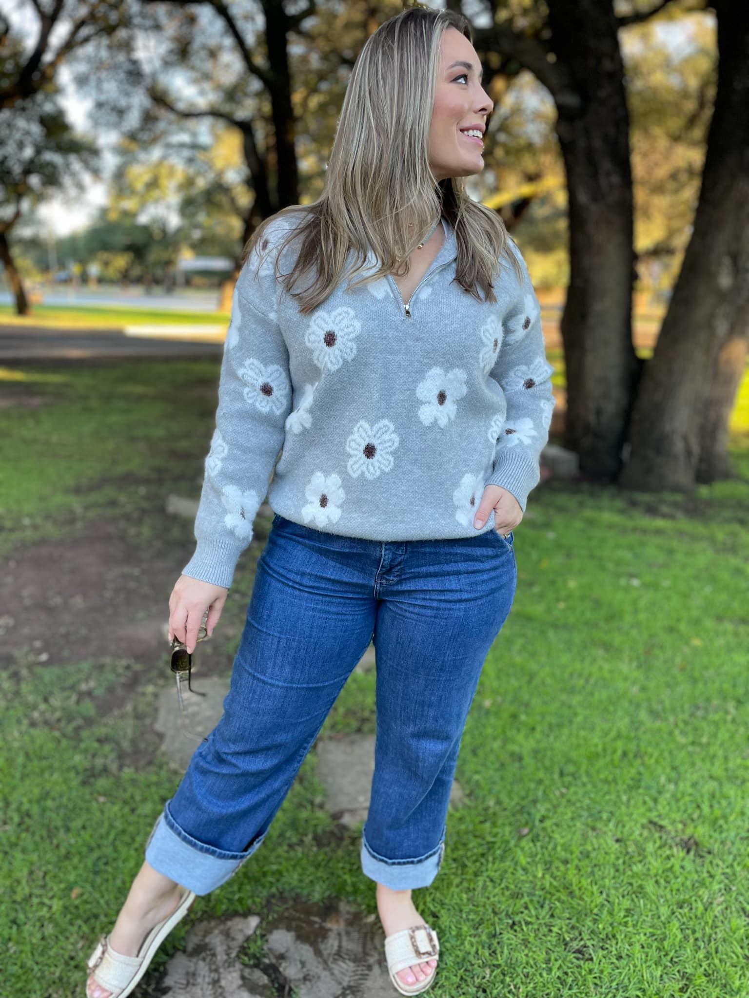 PREORDER: Stylish Flower Powered Half Zip Sweater for Women - 4 Trendy Colors | Perfect for Casual Outfits, Spring Layering & Outdoor Activities