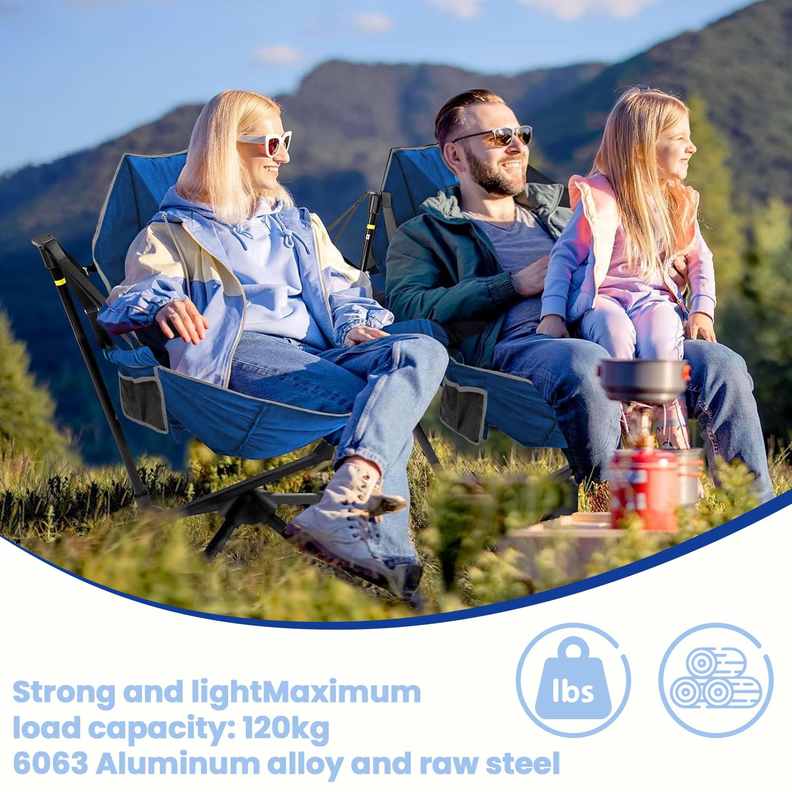 360 Degree Swivel Camping Chair - Portable Hammock Chair with Adjustable Backrest, Lightweight Aluminum Alloy Folding Rocking Chair for Outdoor, Beach, Lawn & Backyard Relaxation (Blue Grey) - Perfect for Camping Trips, Picnics, Beach Days and Backyard Lounging