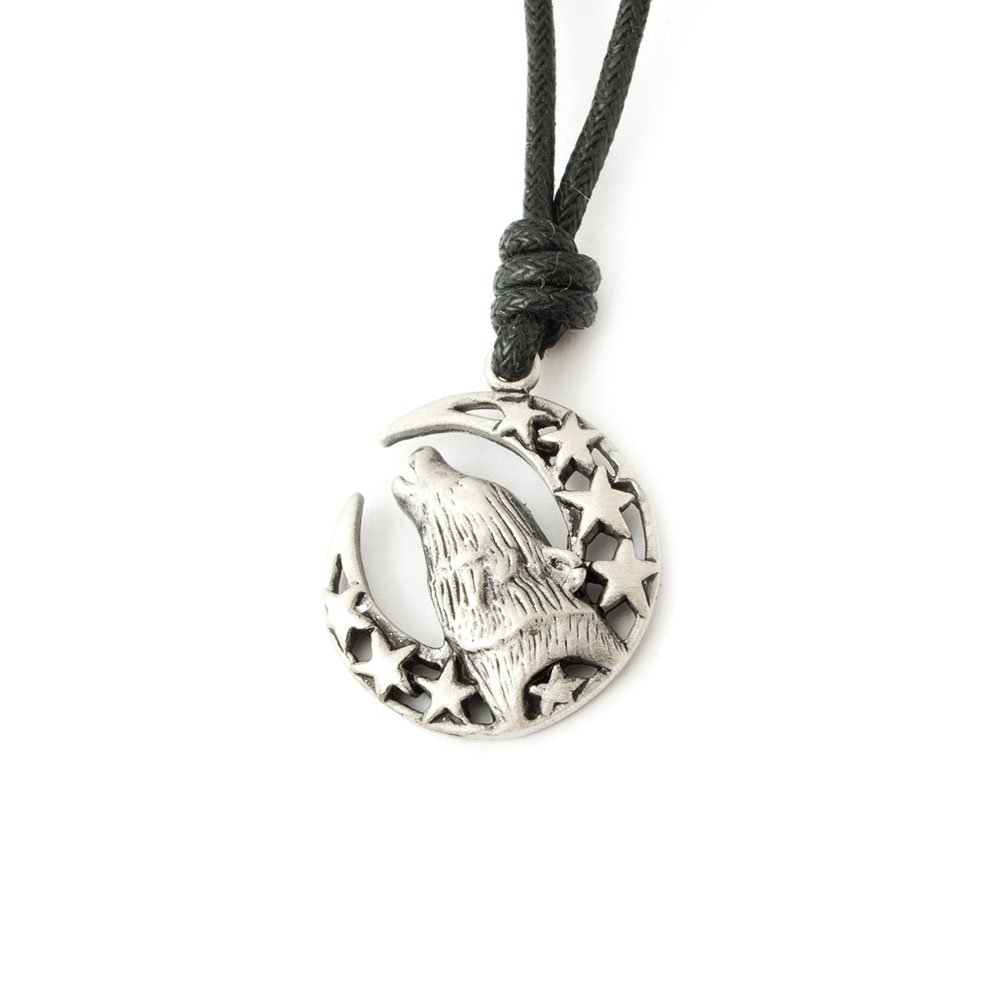 Vietguild Moon and Wolf Silver Pewter Charm Necklace Pendant - Handmade Gothic Jewelry for Women - Perfect for Boho, Witchy & Viking Style Outfits