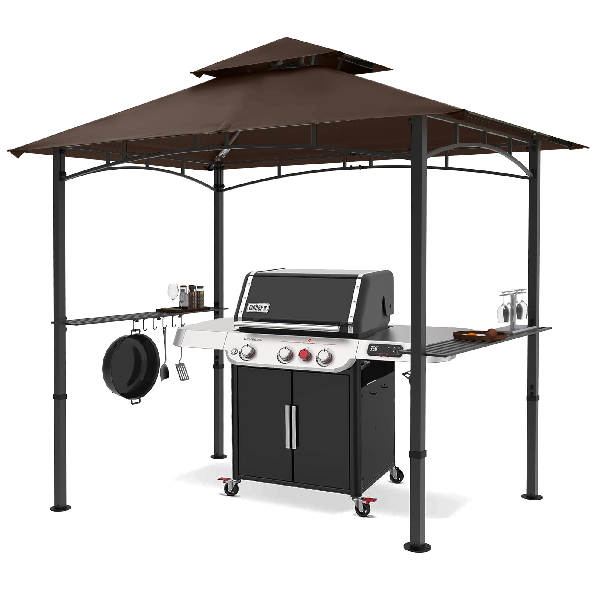 MASTERCANOPY 8x5 FT Grill Gazebo with 2 LED Lights - Waterproof Outdoor BBQ Canopy Tent for Patio, Backyard & Camping (Brown) - Perfect for Garden Parties, Picnics & Summer Cookouts