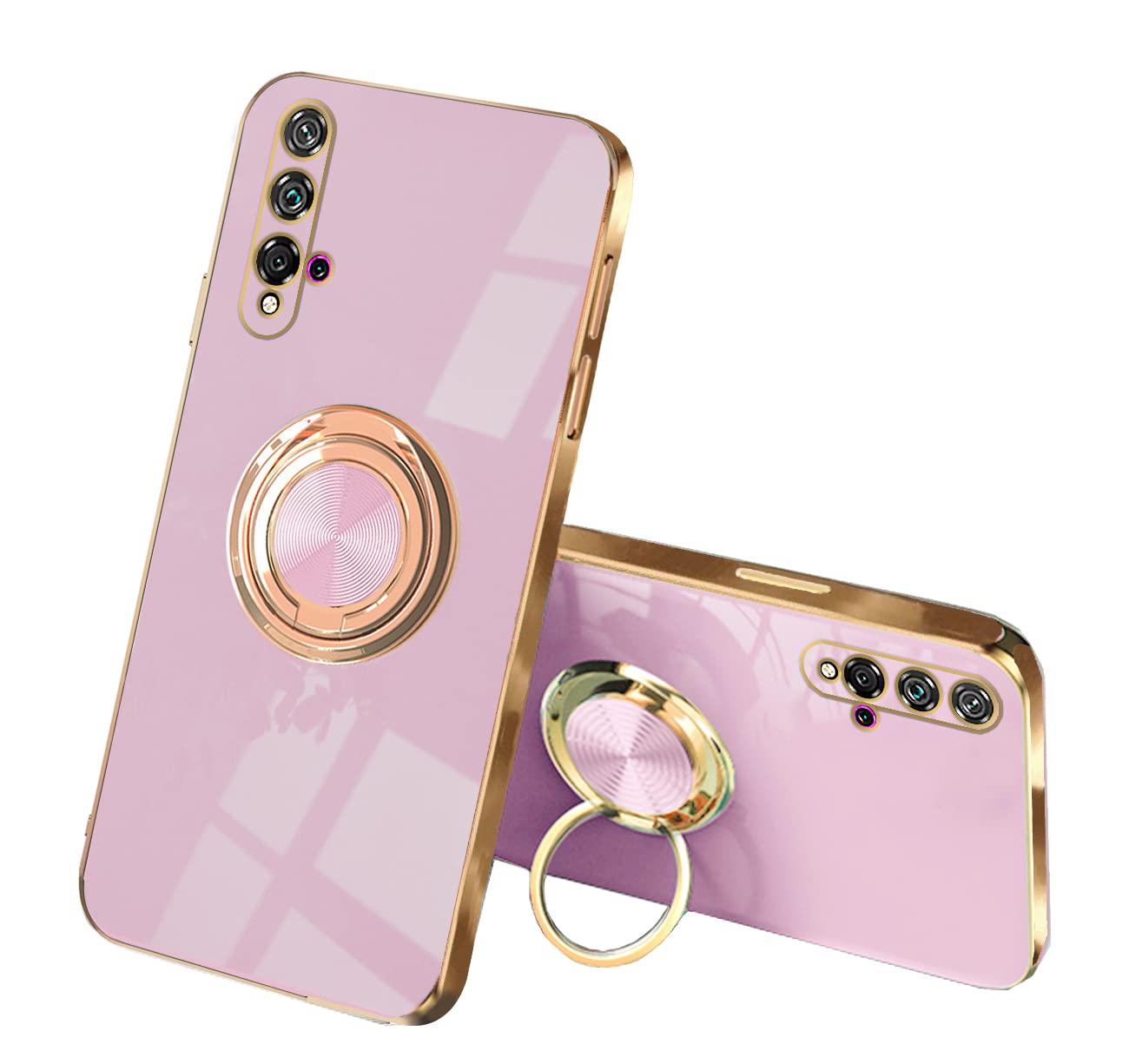 Shockproof Silicone Phone Case for Huawei nova 5t - Cute Purple TPU Protective Cover with Ring Stand | Anti-Scratch & Durable Design | Perfect Gift for Women (Use for Daily Protection, Work, Travel)