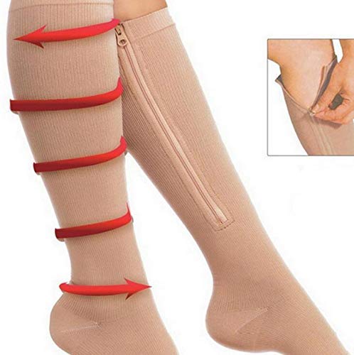 Topwon Open-Toe Compression Socks for Women & Men - 2 Pairs Knee High Support Stockings with Zipper - Ideal for Running, Travel & Varicose Vein Relief