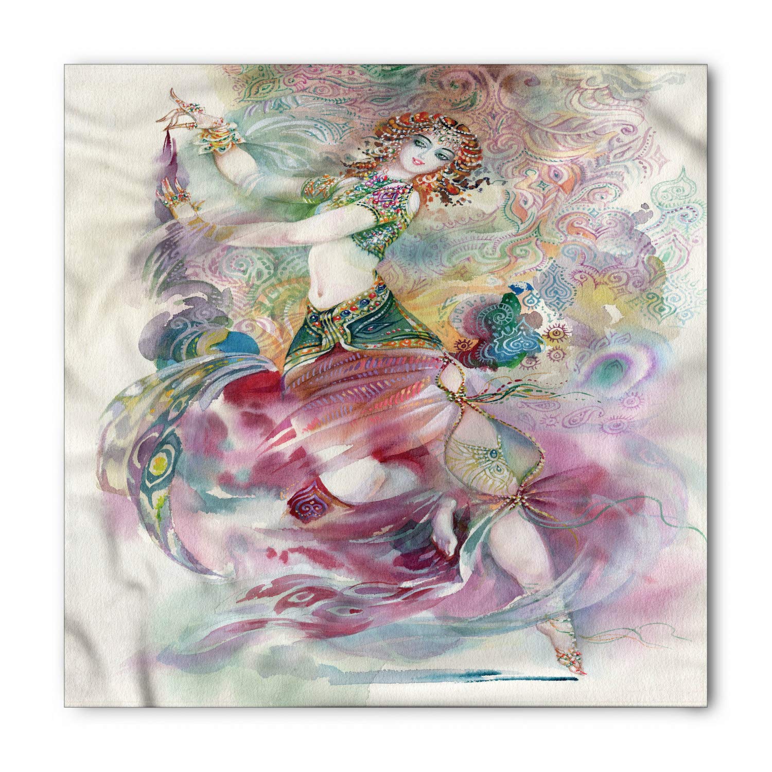 Ambesonne Watercolor Unisex Bandana - Vibrant Oriental Dancer Artwork Multicolor Scarf for Men & Women - Perfect for Outdoor Activities, Music Festivals, and Fashion Accessories