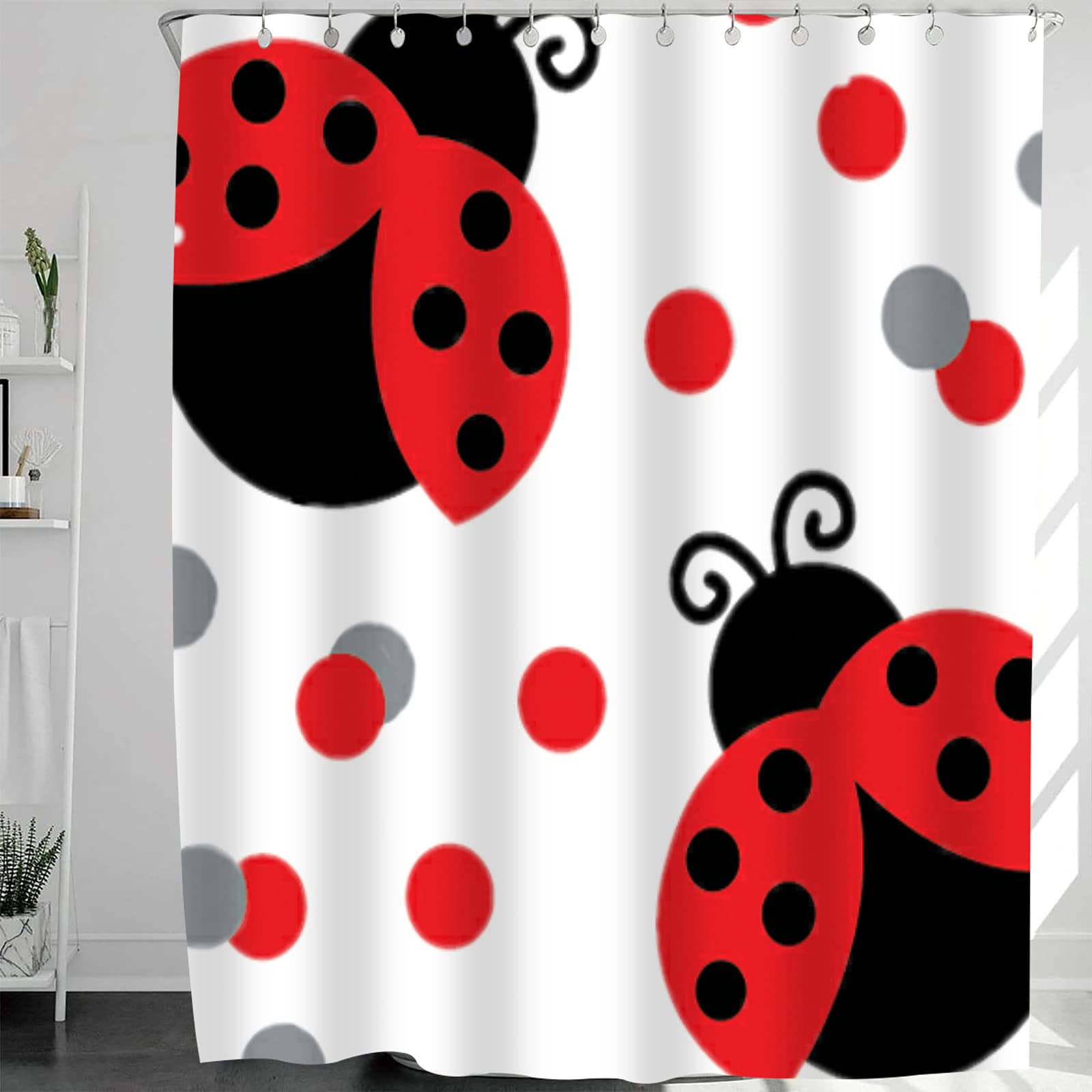 Stylish Red Ladybug Shower Curtain Set with Hooks - Waterproof Polyester Bathroom Decor for Kids & Adults - Perfect for Themed Bathrooms, Nursery Decor, and Fun Home Makeovers