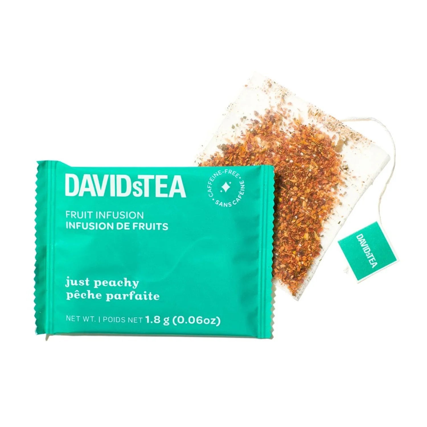 DavidsTea Just Peachy Herbal Tea Bags - 12 Count Pack | Caffeine-Free Peach Flavored Tea for Relaxation & Afternoon Tea Time