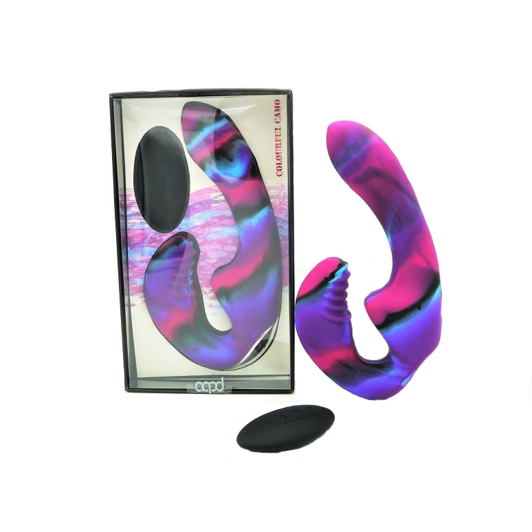 Colorful Camouflage Tandem Remote Control Strapless Strap-On Harness for Couples - Perfect for Bonding & Intimate Play in Bedroom or Adult Parties