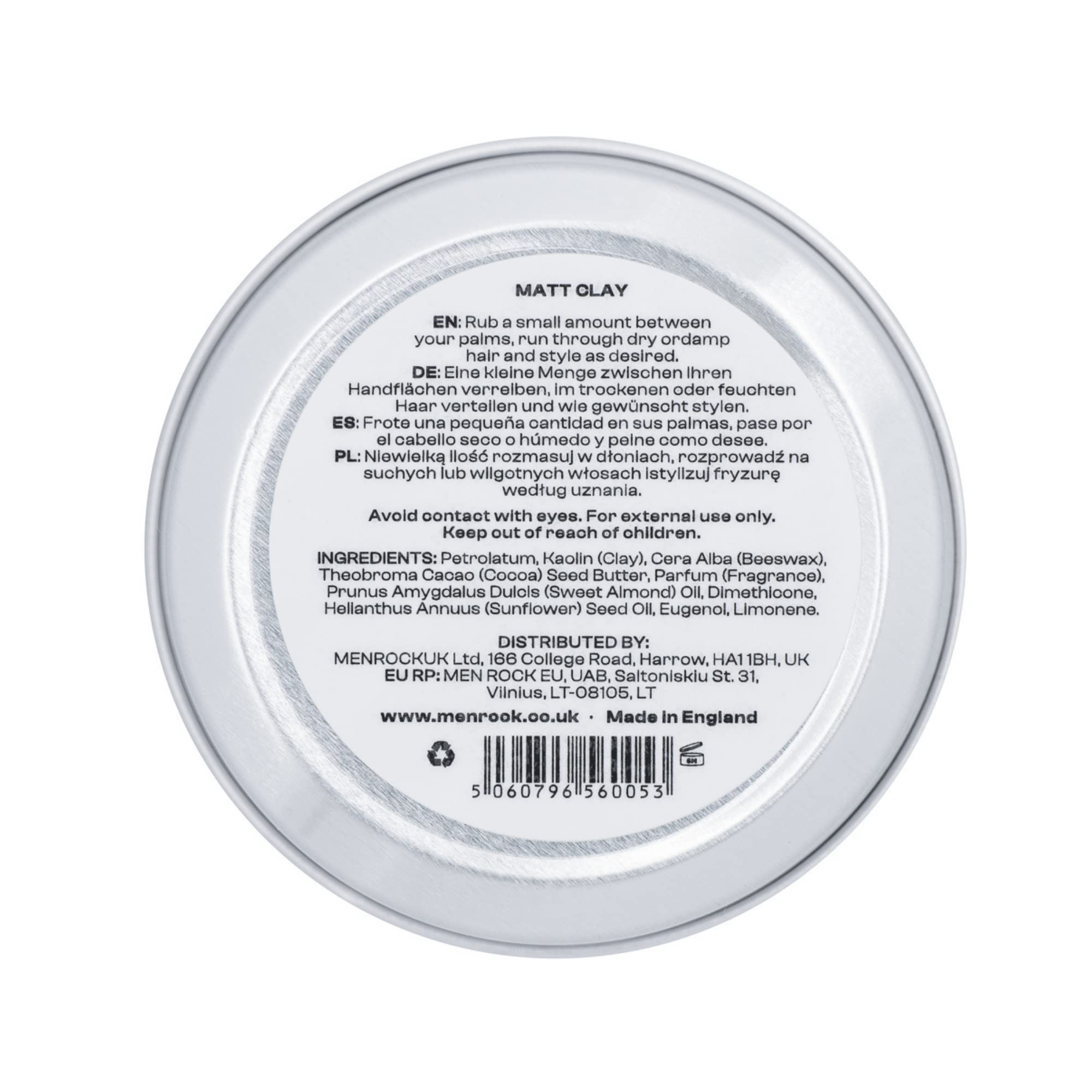 Men's Rock Matt Clay - 90ml Strong Hold Hair Styling Product with Matte Finish for Thicker, Fuller Hairstyles | Enriched with Nourishing Cocoa Butter, Sunflower & Almond Oils | Perfect for Everyday Styling, Textured Looks & Professional Grooming