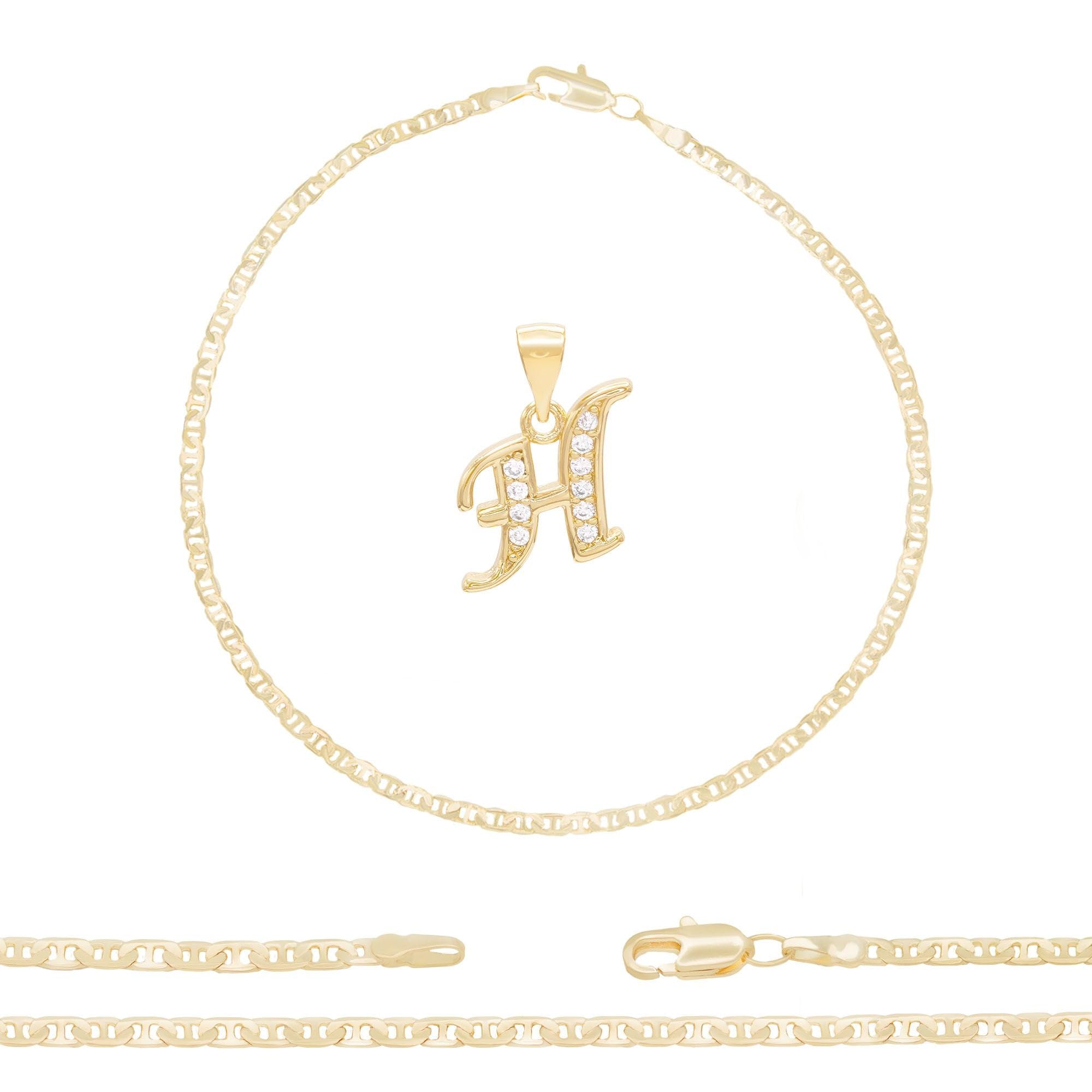 BEBERLINI 14K Gold Filled Letter CZ Charm Initial Anklet for Women - Dainty Mariner Chain Ankle Bracelet Jewelry - Perfect for Gifts, Beach Wear, and Everyday Fashion Accessories