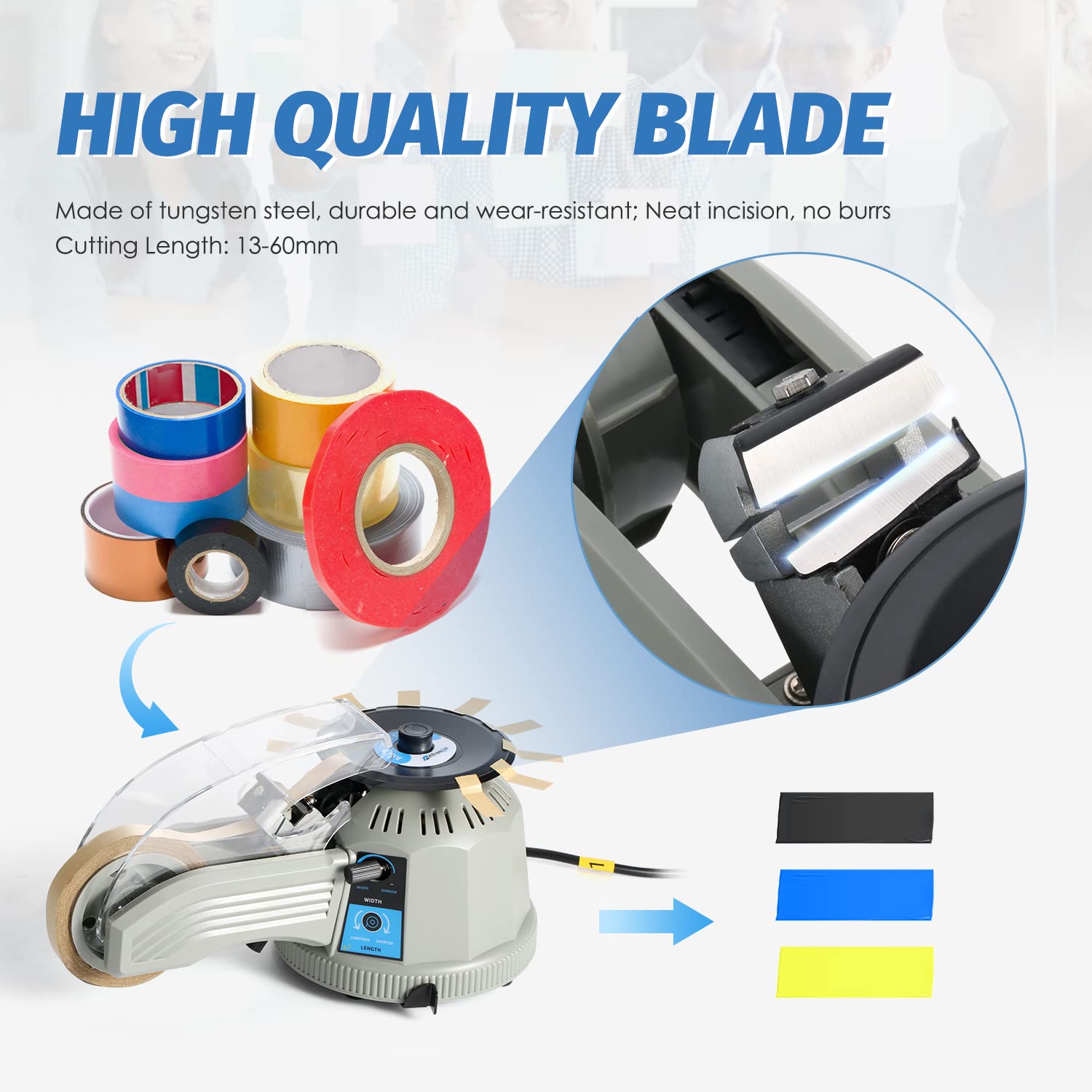 Automatic Tape Dispenser Rotary Disc Tape Cutter - Adjustable 13-60mm Cutting Length, 3-25mm Width - Ideal for Scotch, Double-Sided & High-Temperature Tapes - Perfect for Office, School & Crafting Projects