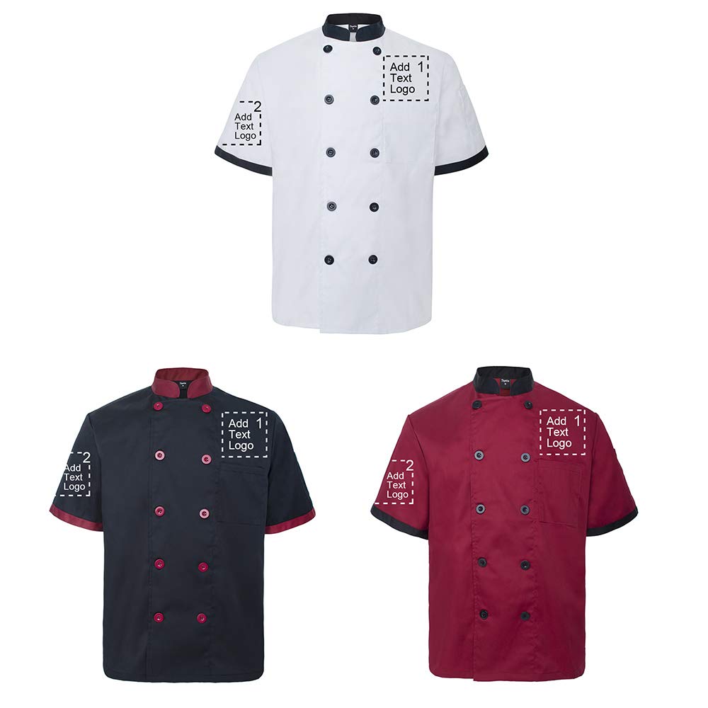 TOPTIE 3 Pack Custom Short Sleeve Chef Coats - Personalized Heat Transfer & Embroidered Chef Jackets for Professional Kitchens, Cooking Classes & Culinary Events (SET6-S)