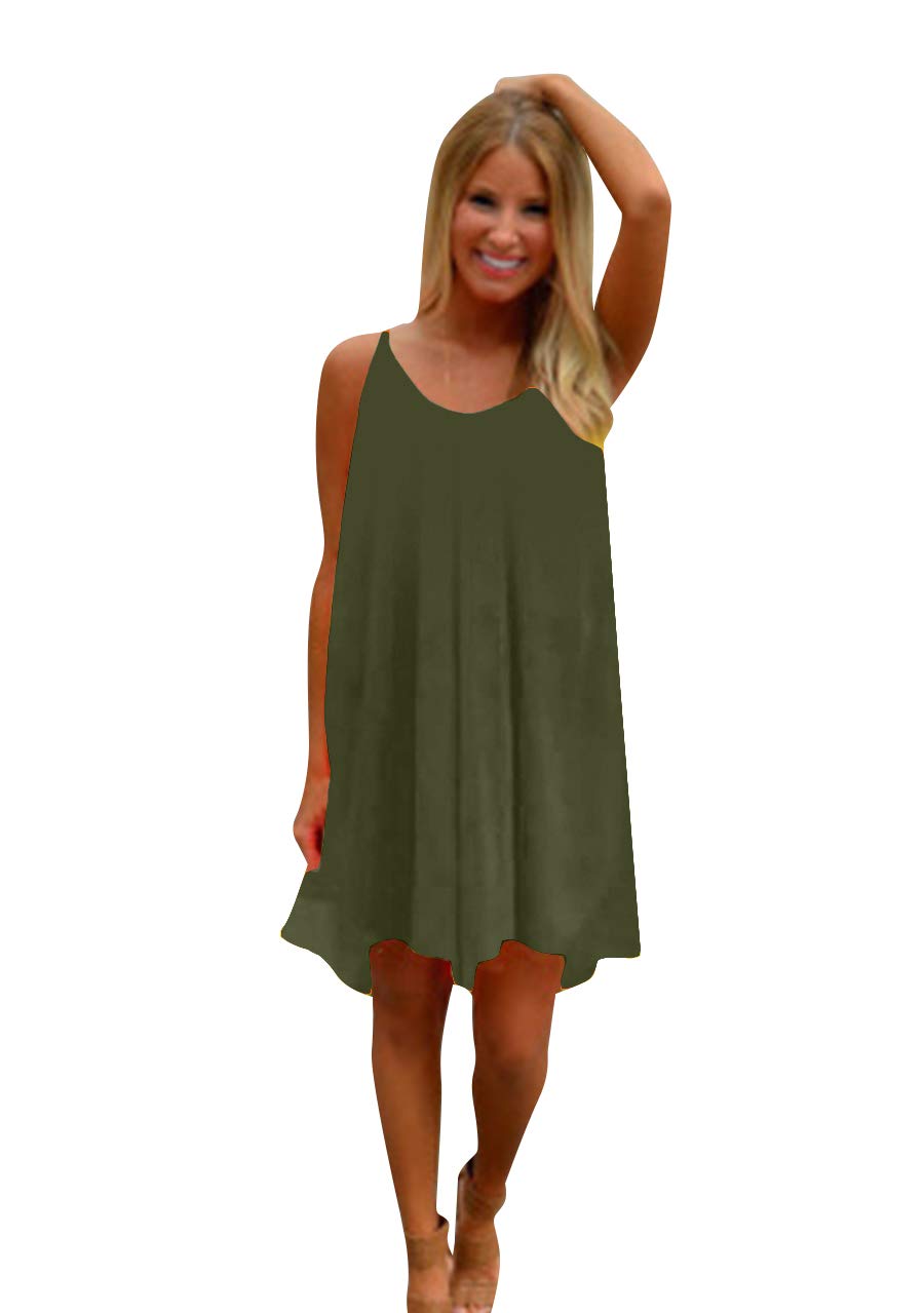OMZIN Women's Summer Halter Sundress - Sleeveless Spaghetti Strap Chiffon Loose Swing Dress for Beach, Vacation & Casual Wear | Flowy Cover Up Dress for Women