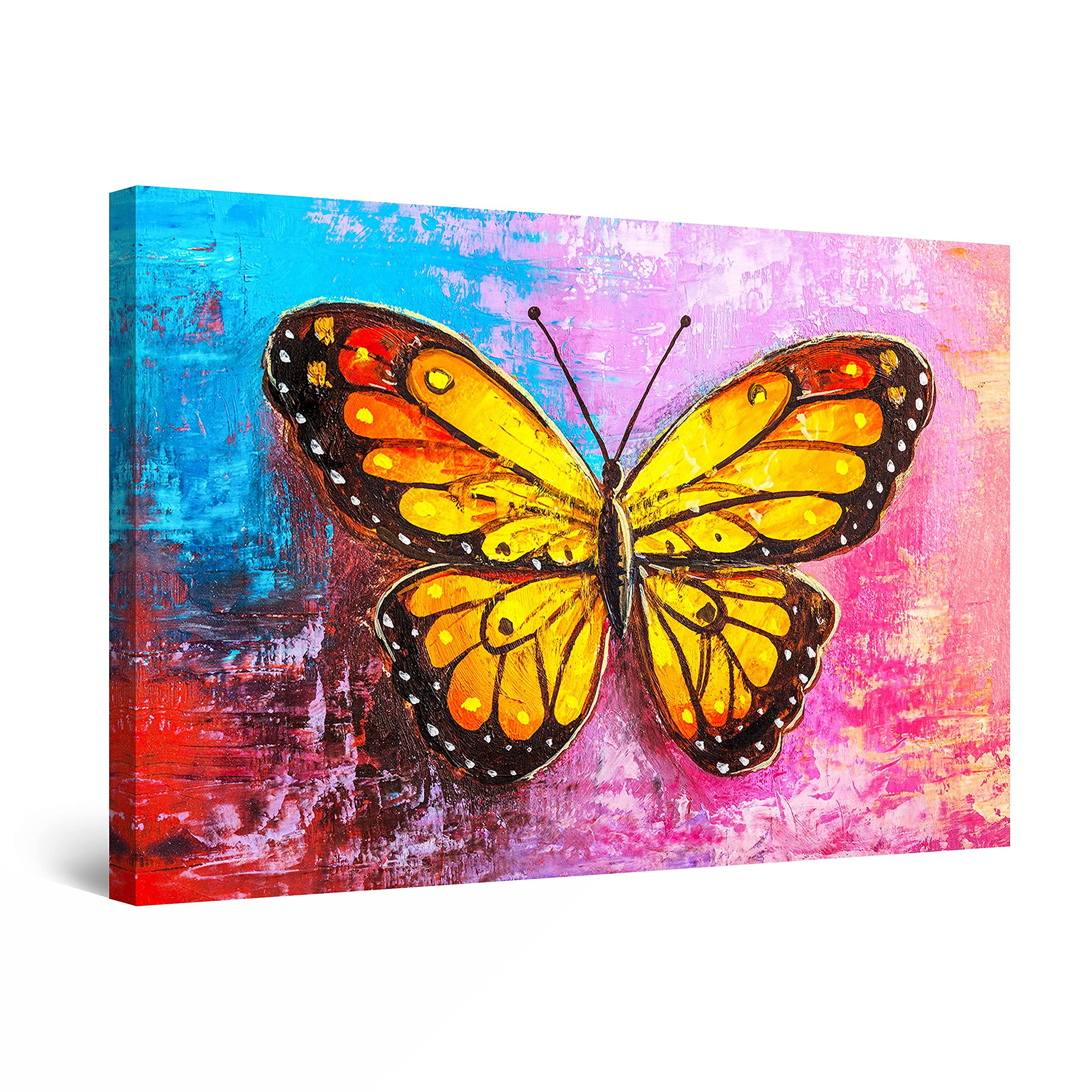 Orange Butterfly Canvas Wall Art - 24x36 Inch Modern Bedroom Decor, Nature Inspired Butterfly Print Painting for Living Room, Nursery & Home Office - Ready to Hang Framed Wall Decor