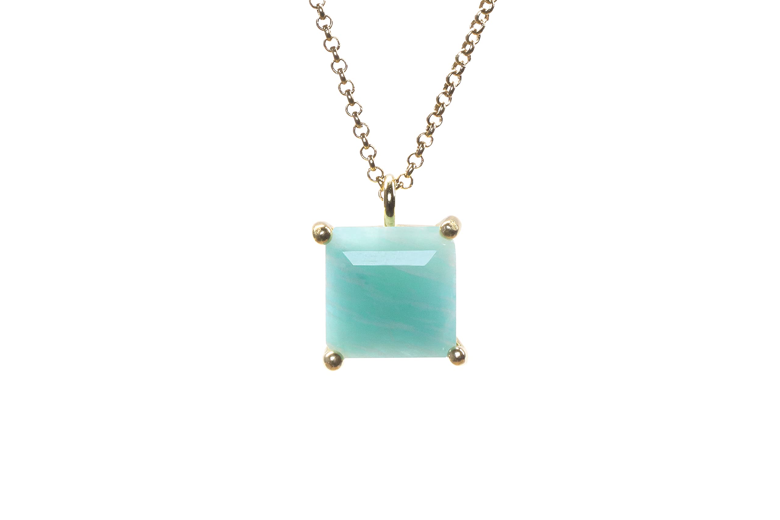 Amazonite Anemone Necklace in Gold - Delicate Square Pendant Necklace for Women - Handmade Gemstone Jewelry with Gift Box - Perfect for Daily Wear, Office & Special Occasions