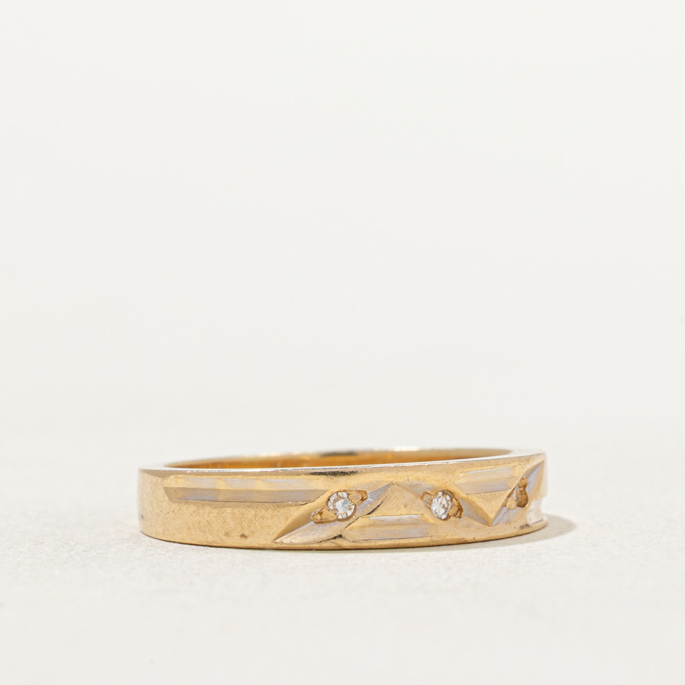 Three Stone Diamond Textured Wedding Band Ring | 0.015ctw | Size 5.5 | Perfect for Engagement, Anniversary & Bridal Jewelry Gifts