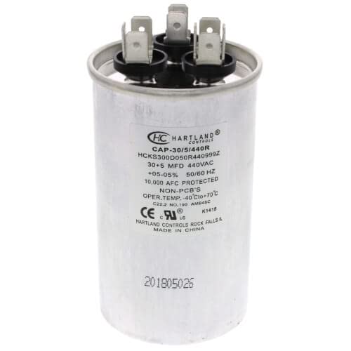 30+5 MFD 370/440VAC Round Dual Run Capacitor for HVAC Fan Motor, Blower, Condenser - Compatible with Air Handlers, Heat Pumps, AC Units, Furnaces & Pool Pumps | Durable Replacement Part for Cooling & Heating Systems