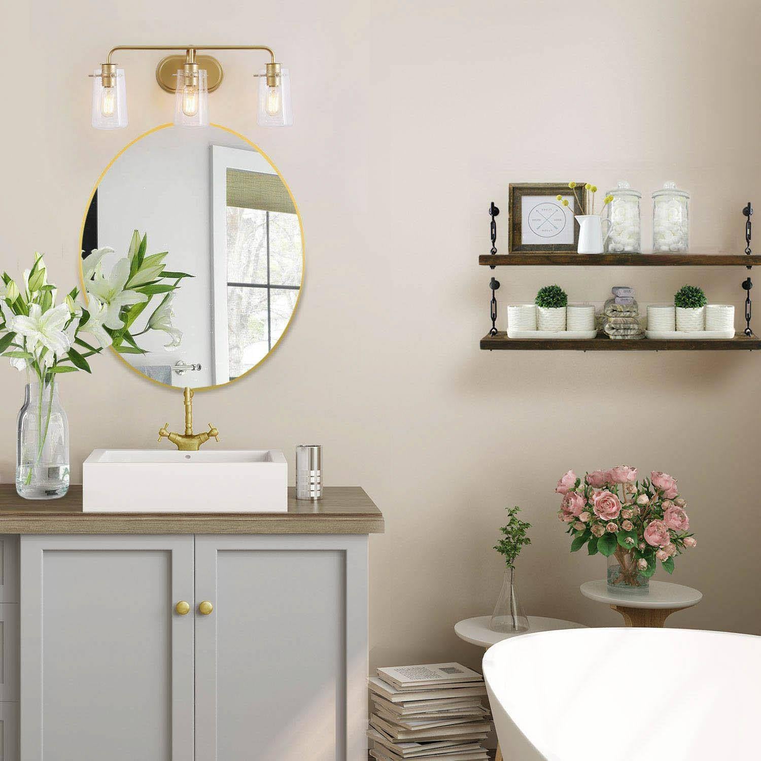 KSANA Gold Vanity Lights - 3-Light Modern Bathroom Light Fixture with Seeded Glass Shade for Elegant Bathroom & Dressing Room Lighting