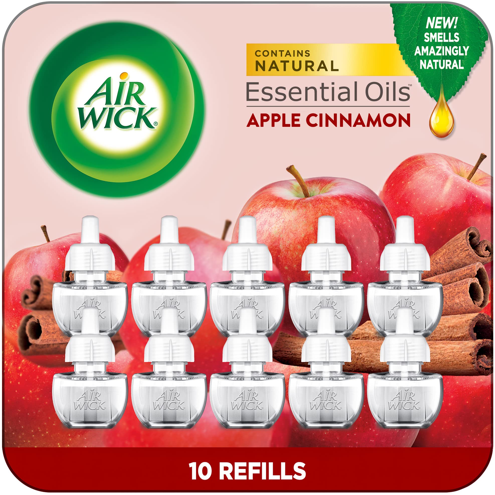 Air Wick Plug in Scented Oil Refill - 10 Count Apple Cinnamon Essential Oil Air Freshener for Home | Fall Fragrance & Seasonal Decor | Perfect for Living Room, Bedroom, Bathroom & Office