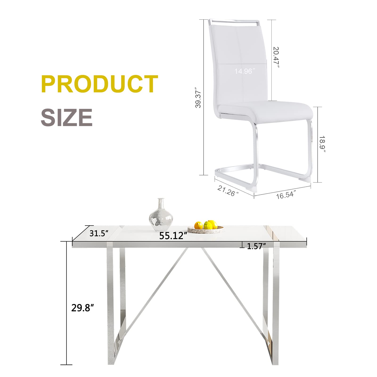 Modern 5-Piece White Rectangular MDF Dining Table Set with Leather Chairs & Metal Frame - Kitchen & Dining Room Furniture for 4 People | Perfect for Small Spaces, Family Meals & Entertaining Guests