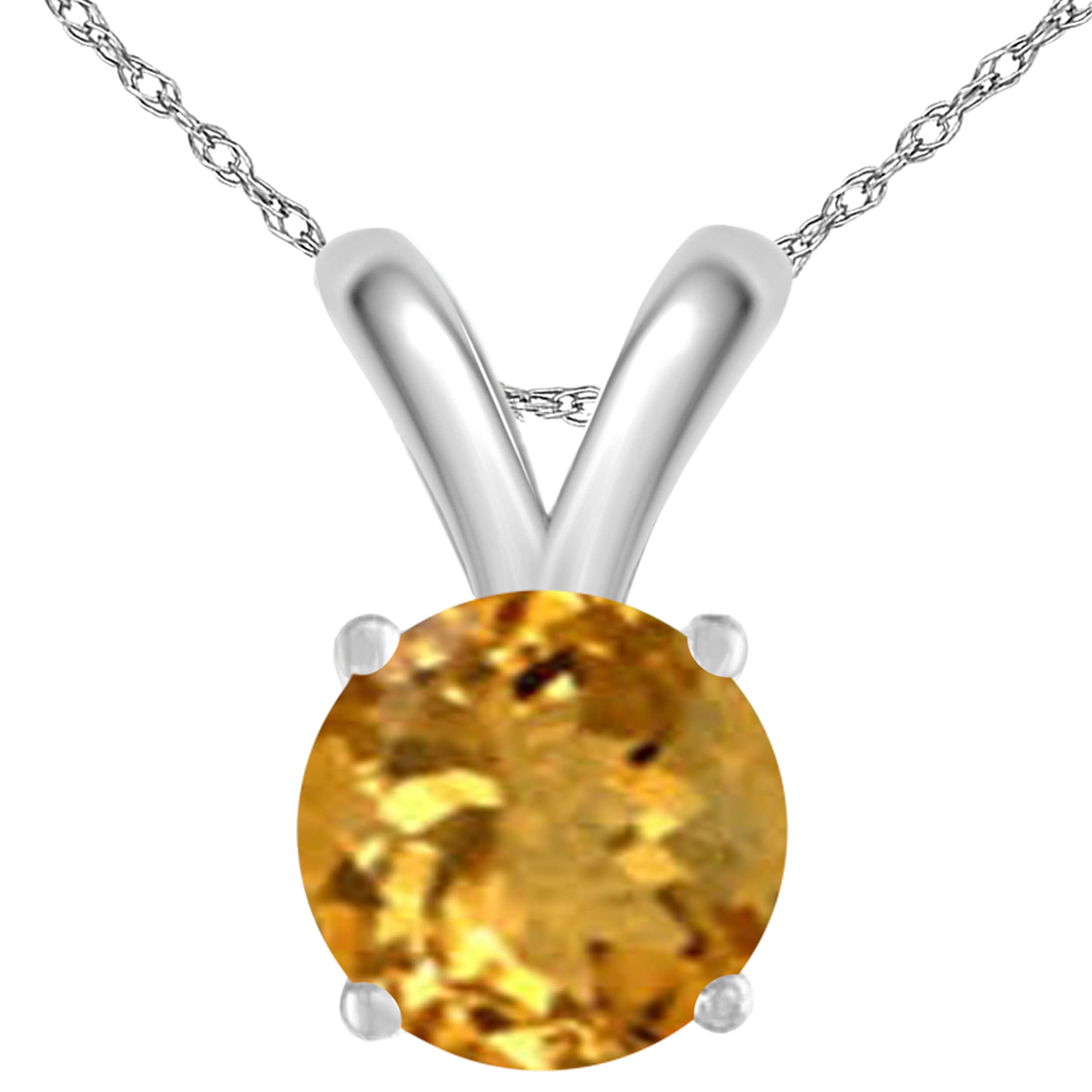 14K White Gold Citrine Pendant Necklace for Women | 0.80 Carat Round Cut Prong Setting | 18