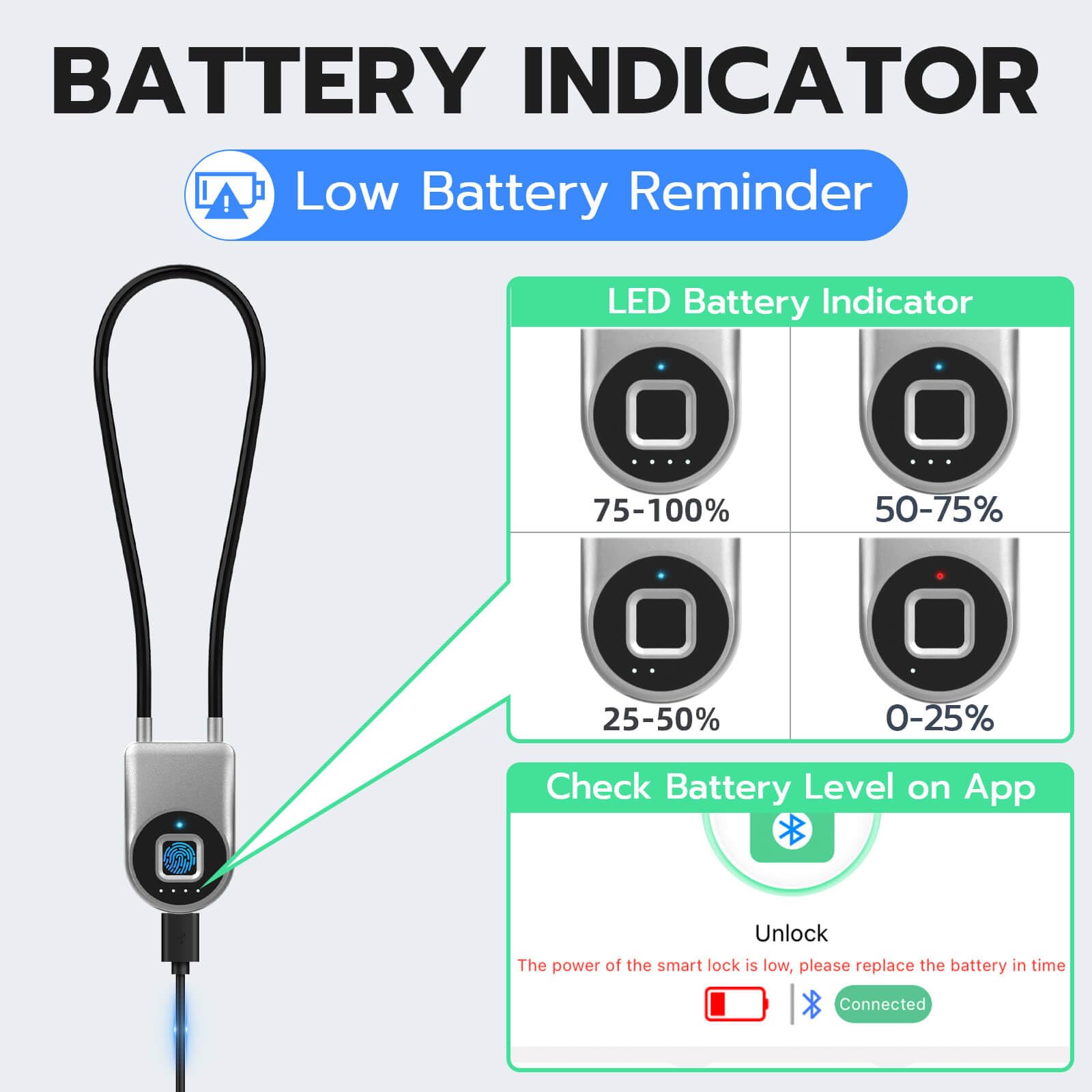 eLinkSmart Fingerprint Cable Lock - 6