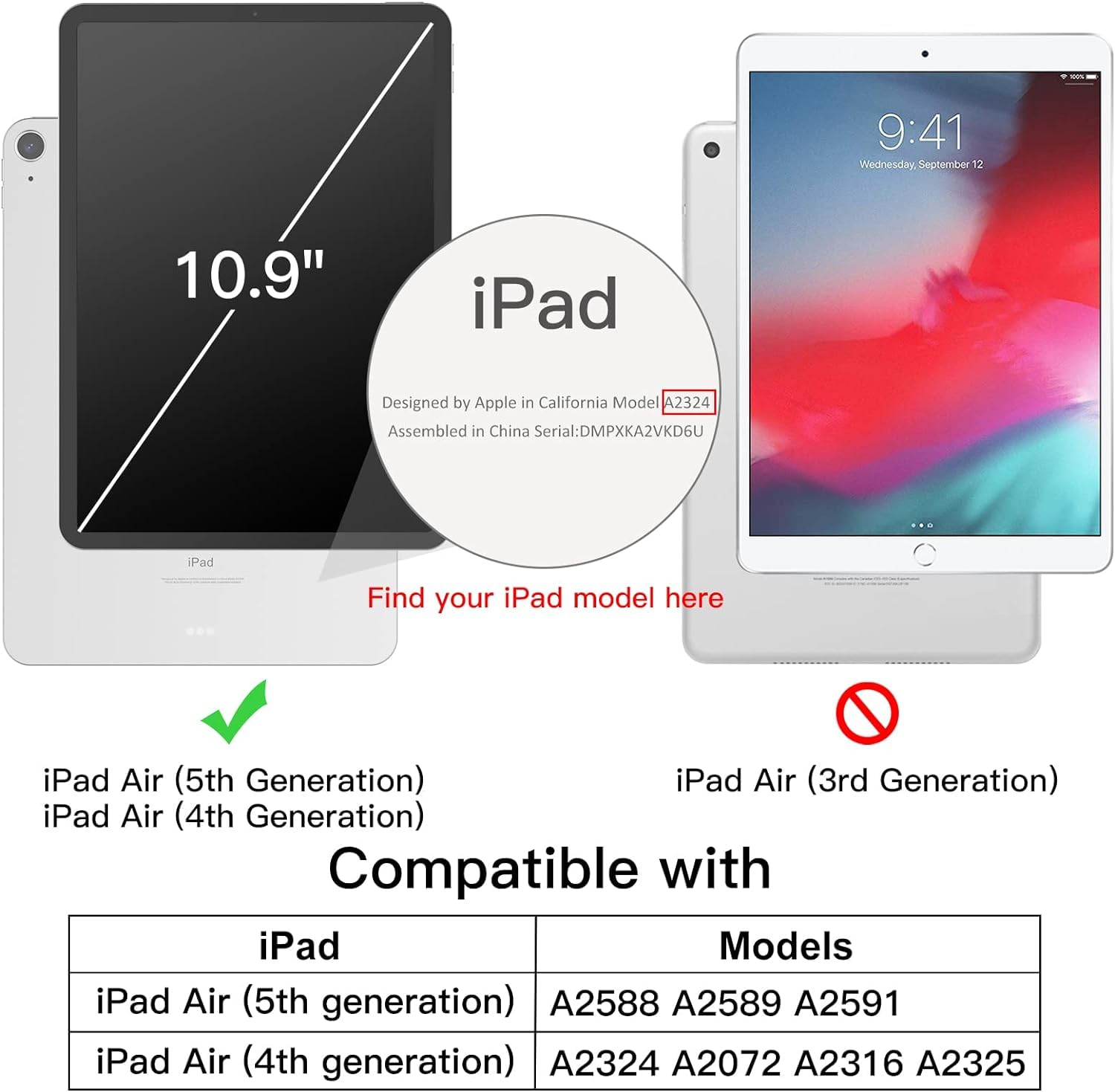 Durable Shockproof iPad Air 5th/4th Generation Case (2022/2020 Model) 10.9 Inch - TPU Silicone Protective Cover with Apple Pencil Holder - Perfect for Work, Travel & School - Black