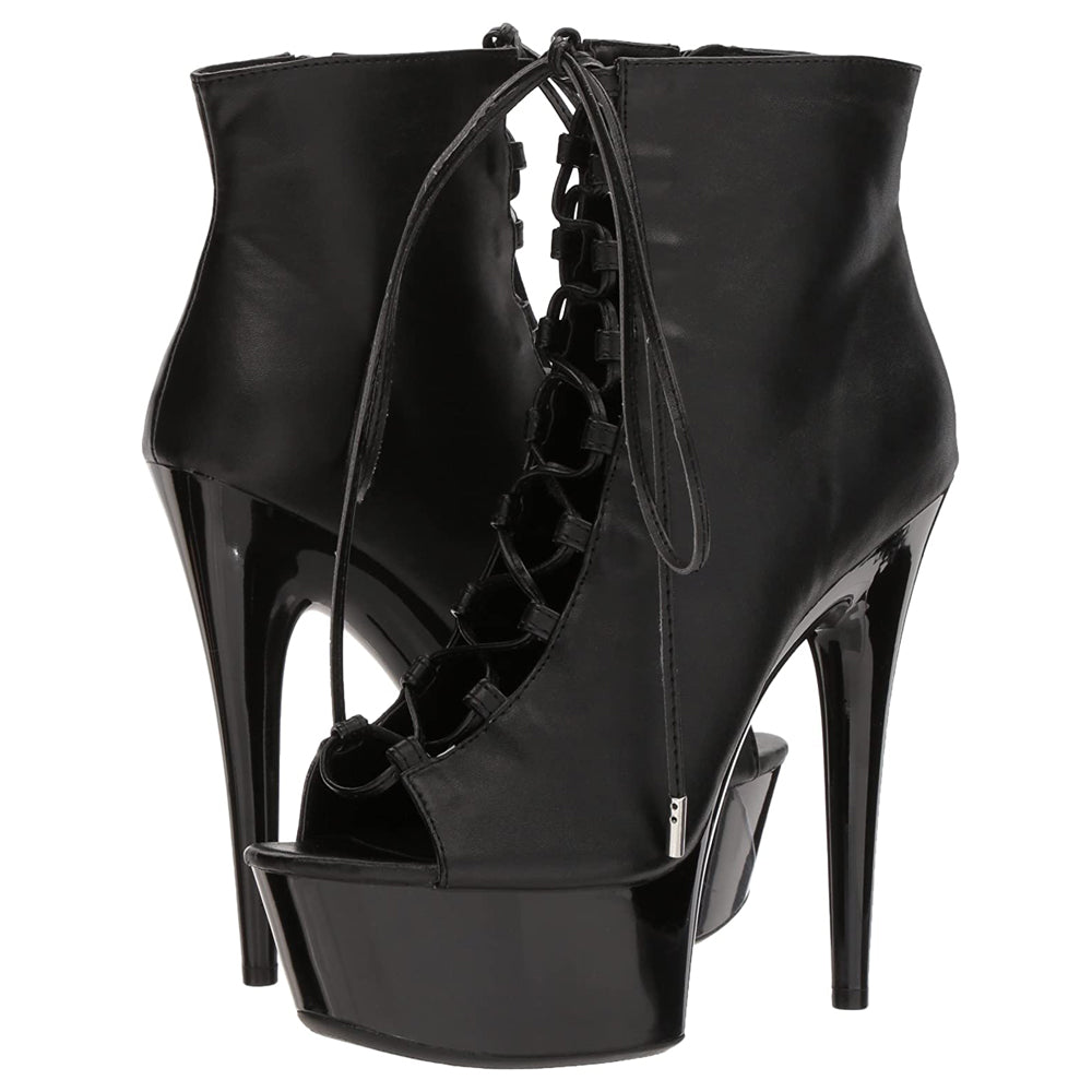 Ellie Shoes Reverse 6 Stiletto Platform Lace Up Peep Toe Boots for Women - Sexy High Heel Ankle Booties for Night Out, Party & Date Night