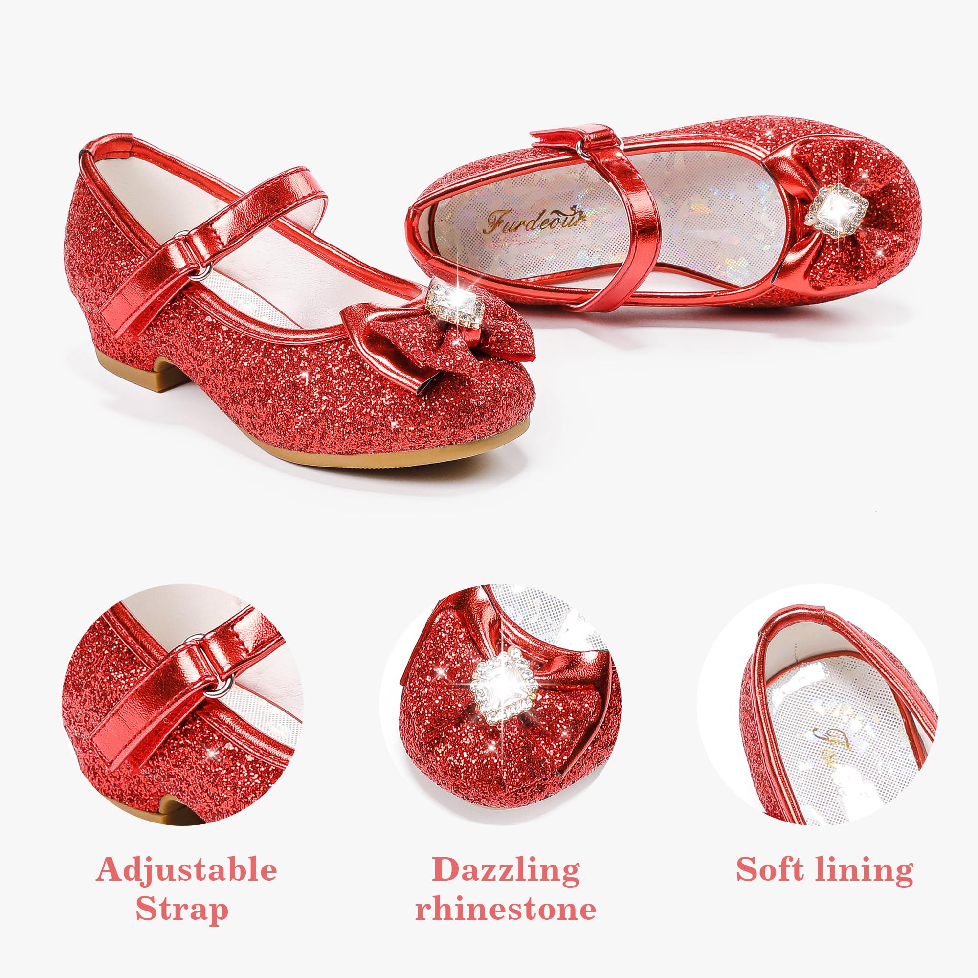 Furdeour Girls Mary Jane Dress Shoes - Glitter Princess Heels for Toddlers & Kids | Flower Wedding & Bridesmaid Shoes for Special Occasions