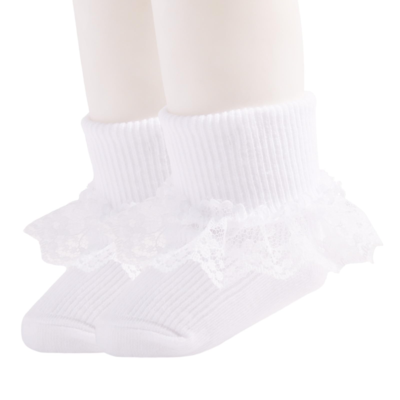 Adorable Baby Girl Socks with Eyelet Triple Lace Ruffles - Soft Turn Cuff Ankle Dress Socks for Newborns, Infants & Toddlers (2/3/5 Pairs) - Perfect for Special Occasions, Photo Shoots & Everyday Wear