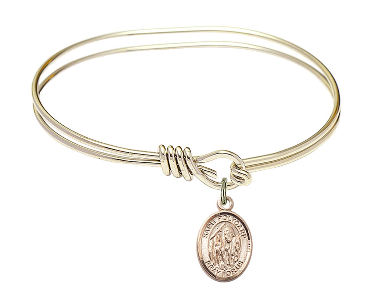 5 3/4 Inch Oval Eye Hook Bangle Bracelet with St. Polycarp of Smyrna Charm - Religious Jewelry for Women, Christian Gifts, Faith-Based Accessories - Perfect for Church, Prayer & Daily Wear