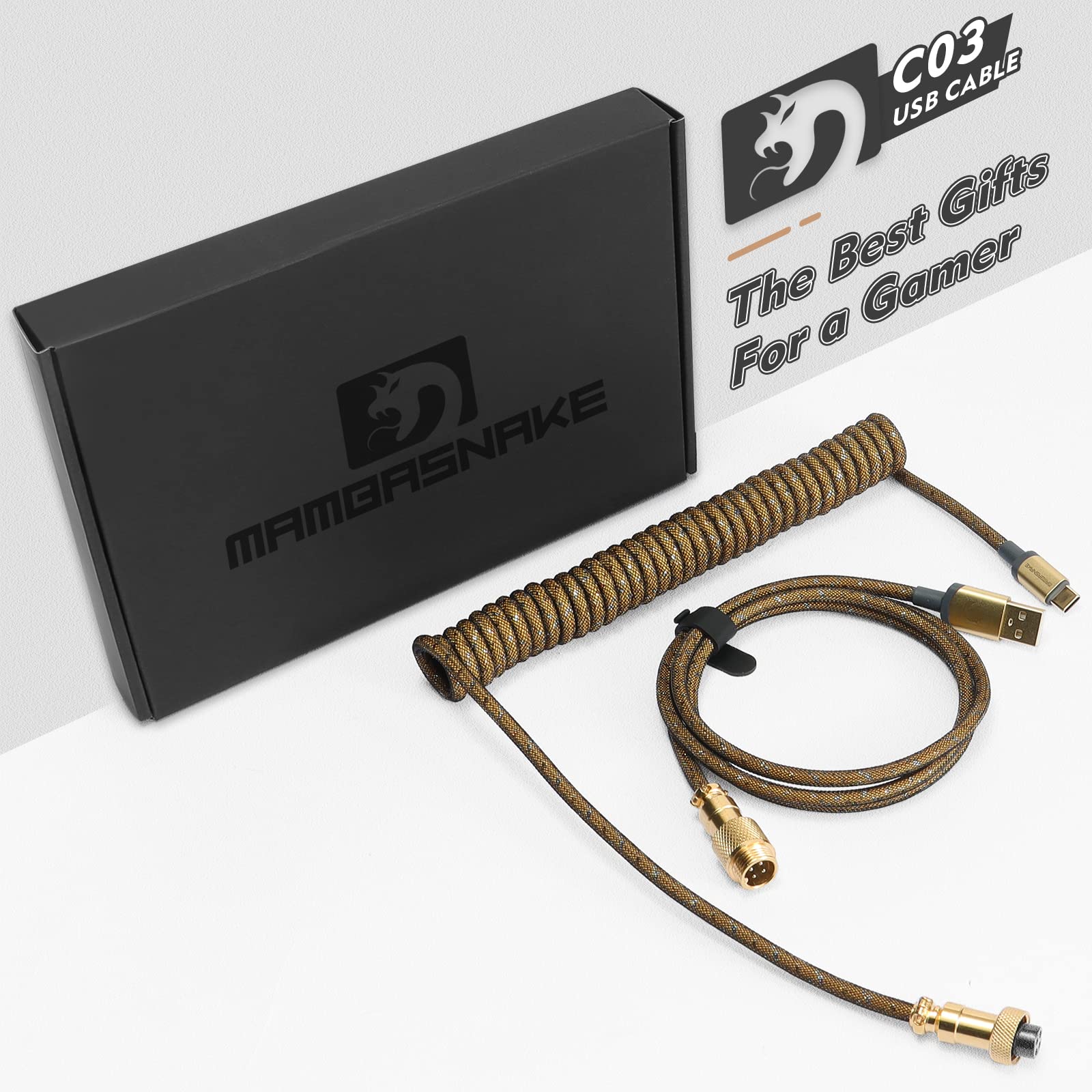 MAMBASNAKE C03 USB-C Gaming Keyboard Cable - Nylon Braided, Aviator Connector for Mechanical Keyboards | Esports & Streaming Setup