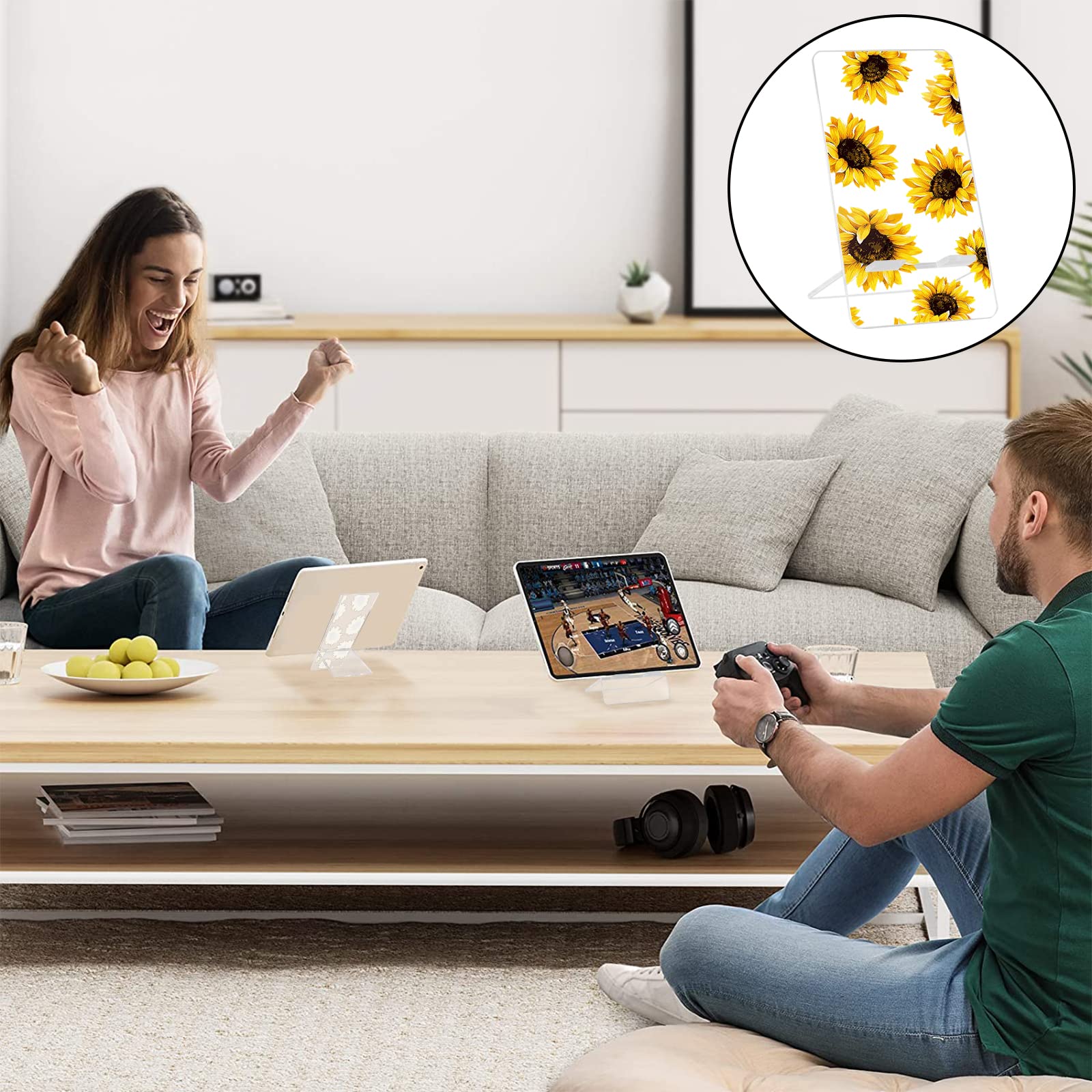 Adjustable Clear Yellow Sunflower Phone Stand Holder - Cute Floral Desk Accessory for Girls, Women & Kids | Compatible with iPhone, iPad, Tablets & Nintendo Switch | Perfect for Home, Office & Dorm Room Decor