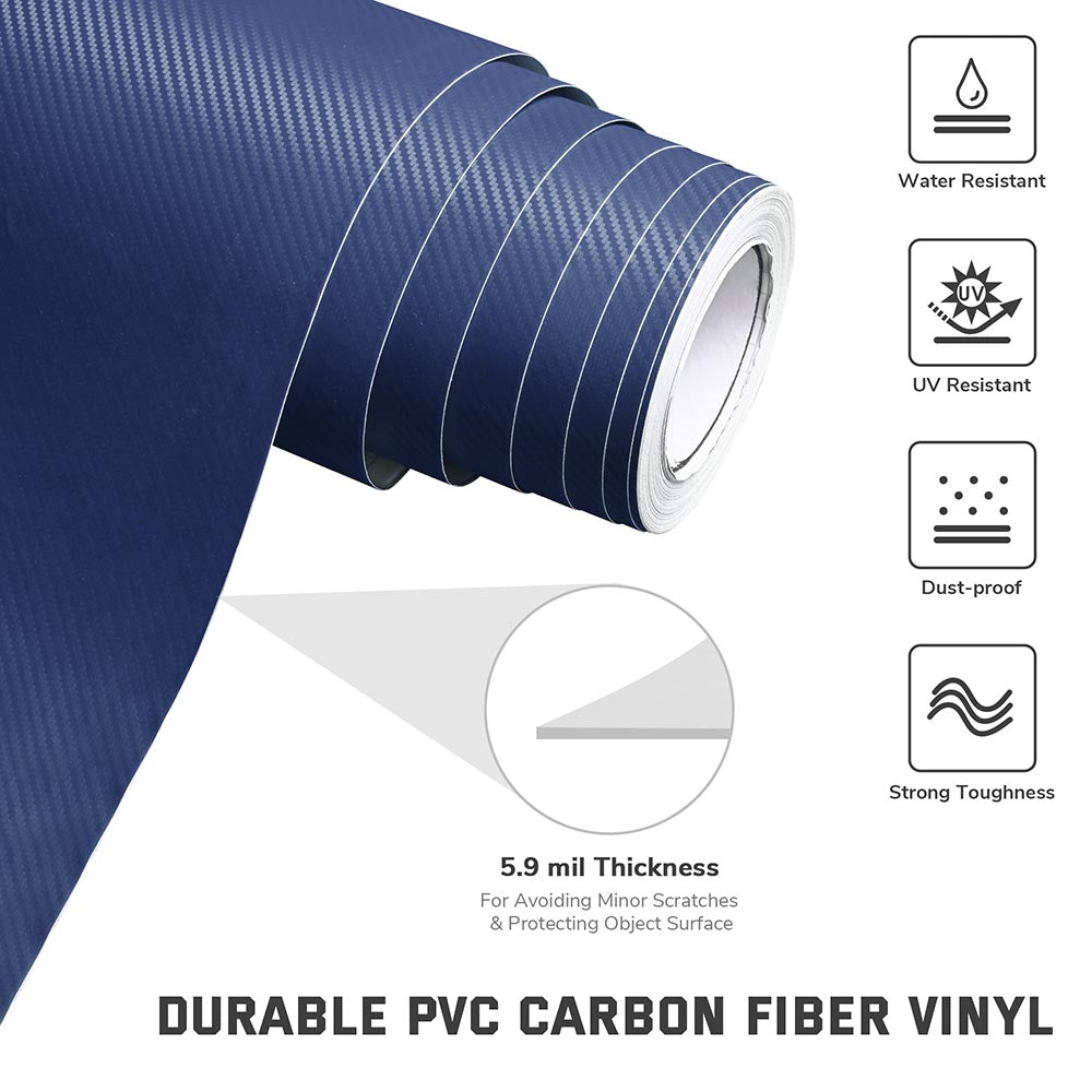 Premium Blue Carbon Fiber Vinyl Wrap Roll - 98ft x 5ft 3D Car Sticker for Auto Body, Hood & Interior Customization | DIY Vehicle Decoration & Protection Film