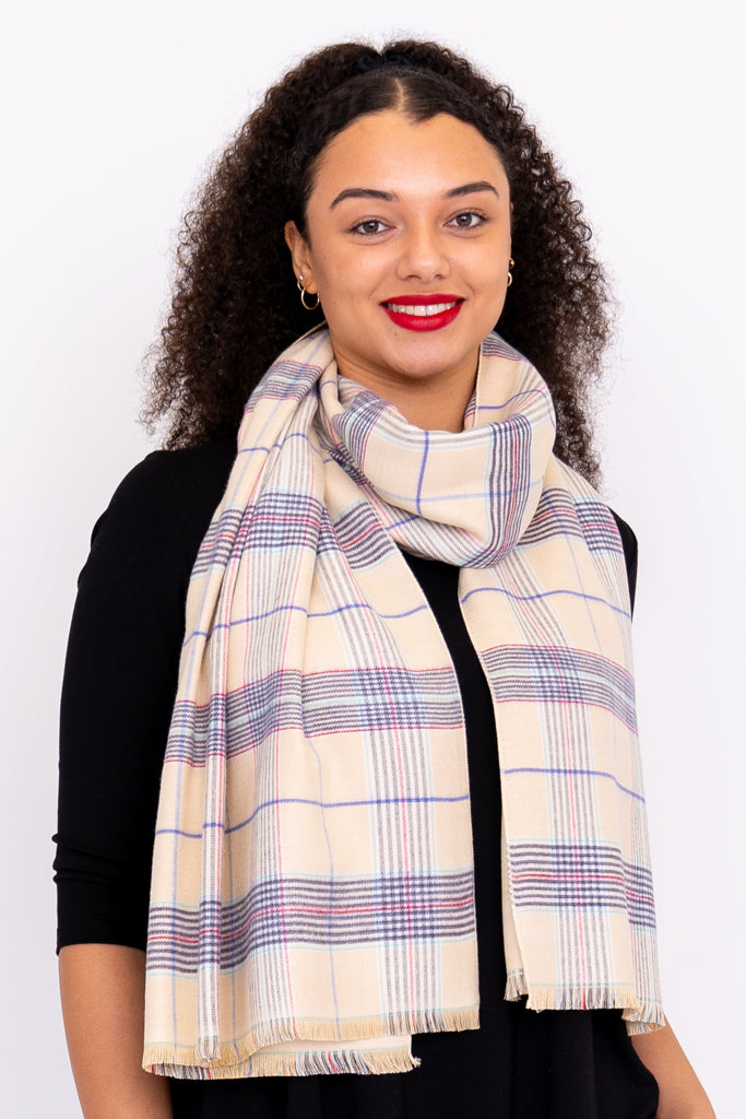 Warm Beige Tartan Scarf for Women & Men - Soft Winter Fashion Accessory - Perfect for Cold Weather, Outdoor Activities & Holiday Gifts