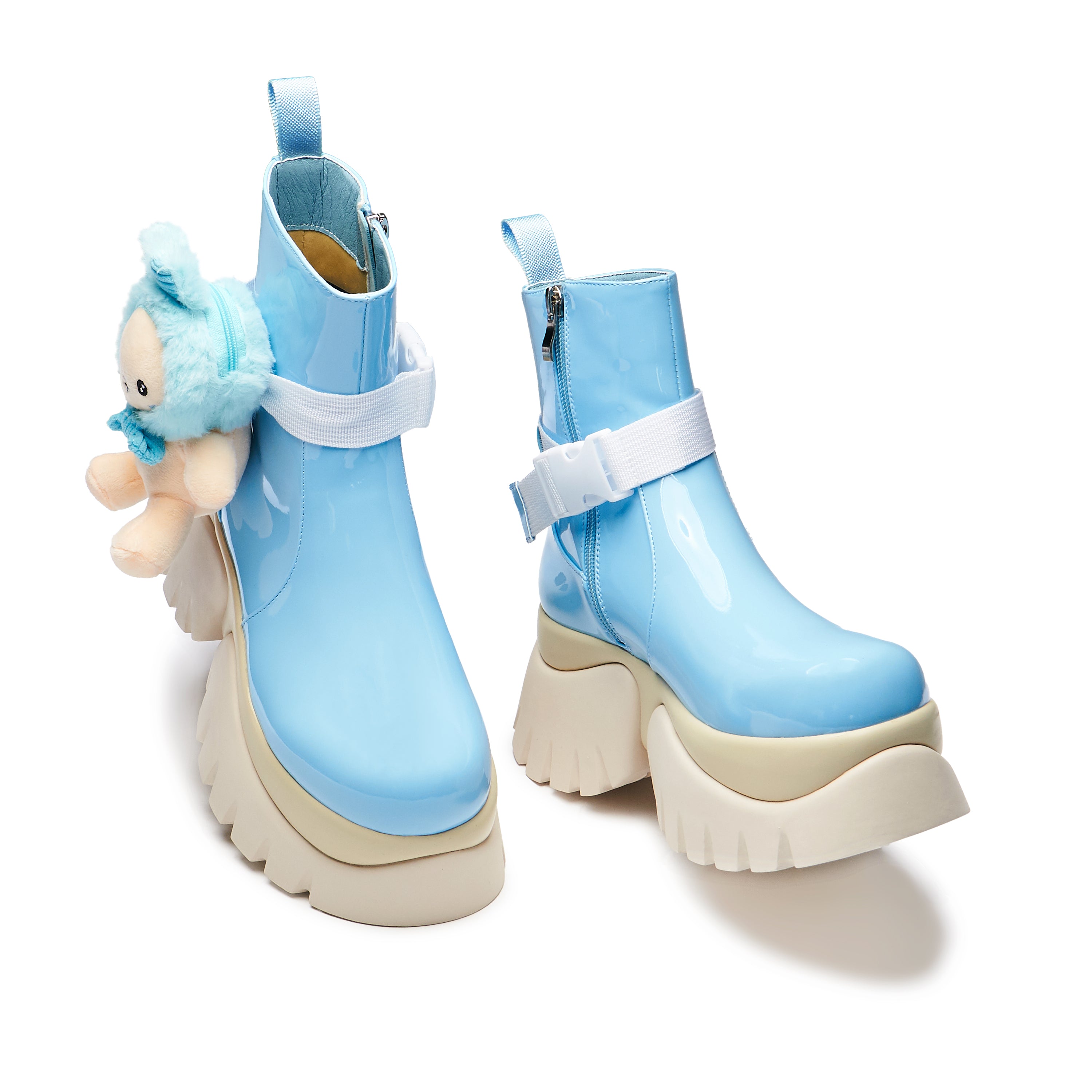 Vilun Women's Blue Melody Platform Boots - Stylish Chunky Heel Ankle Boots for Casual Outfits & Fall Fashion