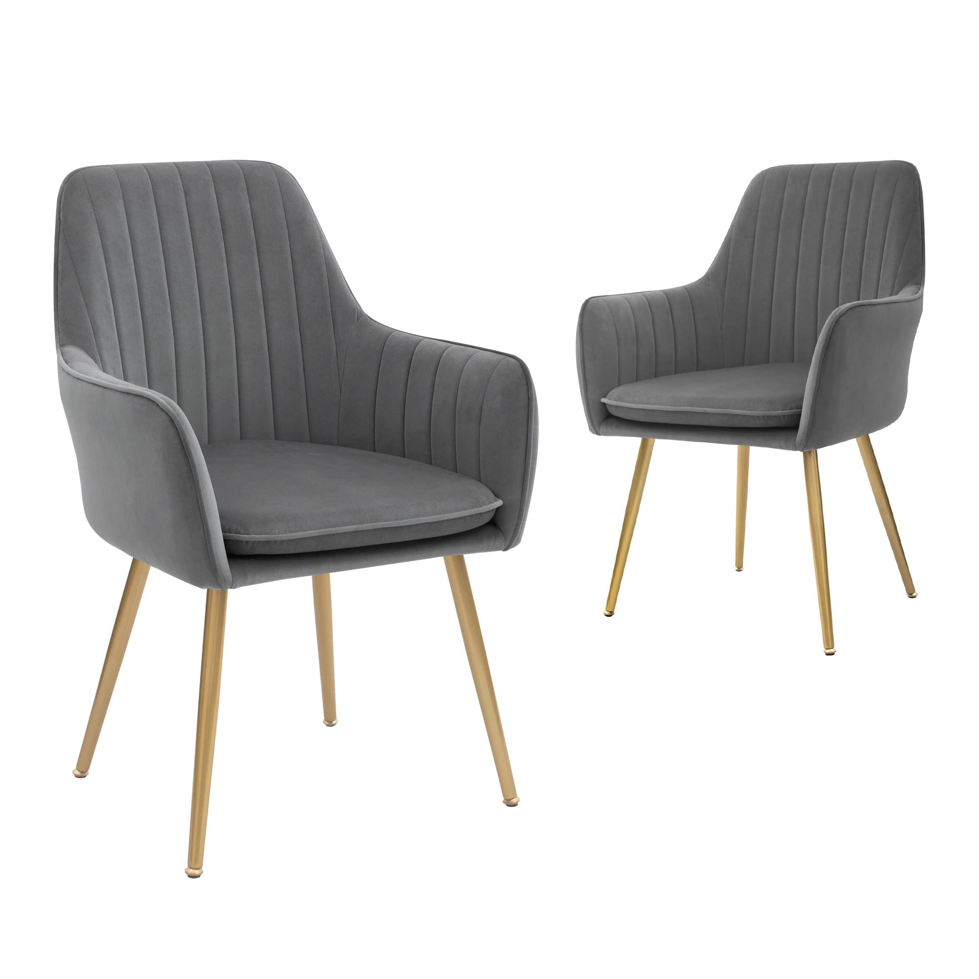 Mid Century Modern Velvet Dining Chairs Set of 2 - Upholstered Kitchen & Living Room Accent Chairs with Metal Legs - Grey | Perfect for Dining Room, Breakfast Nook & Home Office Decor