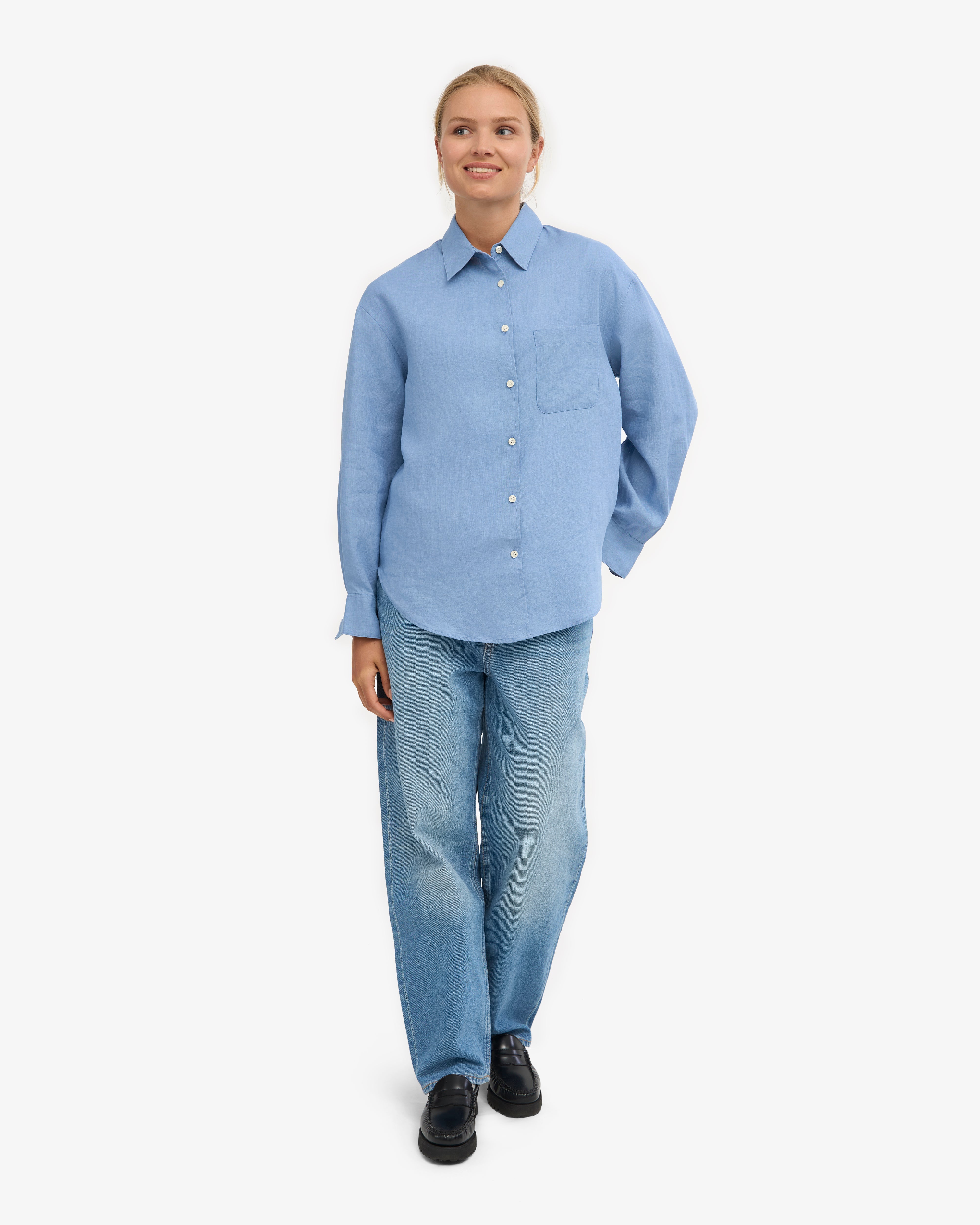Premium Linen Oversized Shirt for Women - Soft & Breathable Seaside Blue Button Down Top - Perfect for Beach Vacation, Summer Outfits & Casual Wear