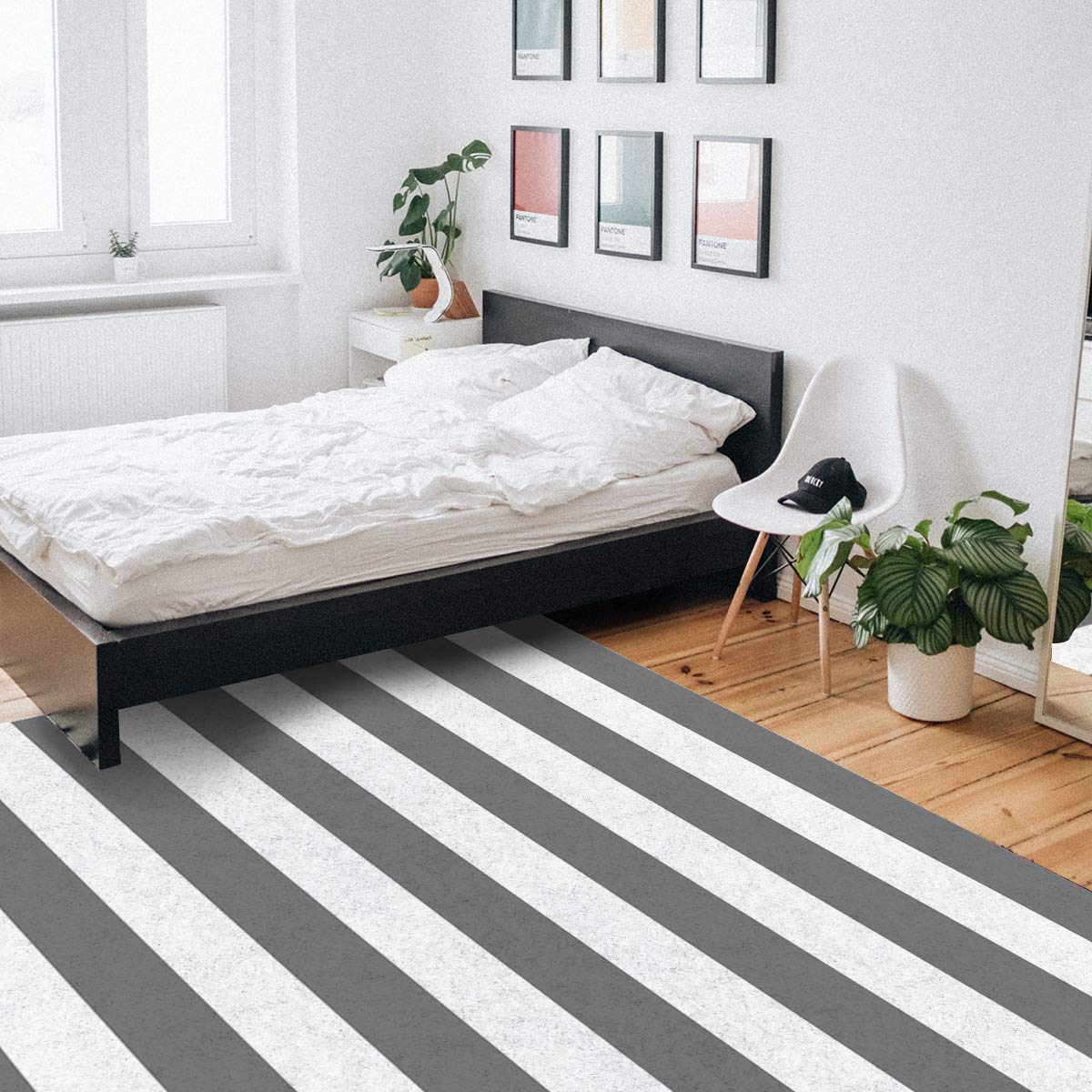 Non-Slip Striped Area Rug 2' x 3' - Waterproof Indoor Floor Mat, Anti-Fatigue Comfort Carpet in Gray & White | Perfect for Living Room, Bedroom, Office & Entryway