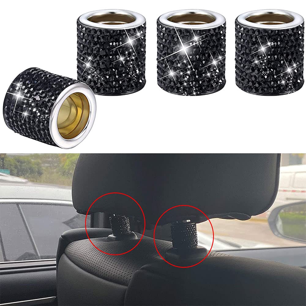 4 Pack Rhinestone Car Seat Headrest Covers - Bling Bling Crystal Diamond Car Interior Accessories for Luxury Vehicle Decoration | Perfect for Weddings, Parties & Special Occasions
