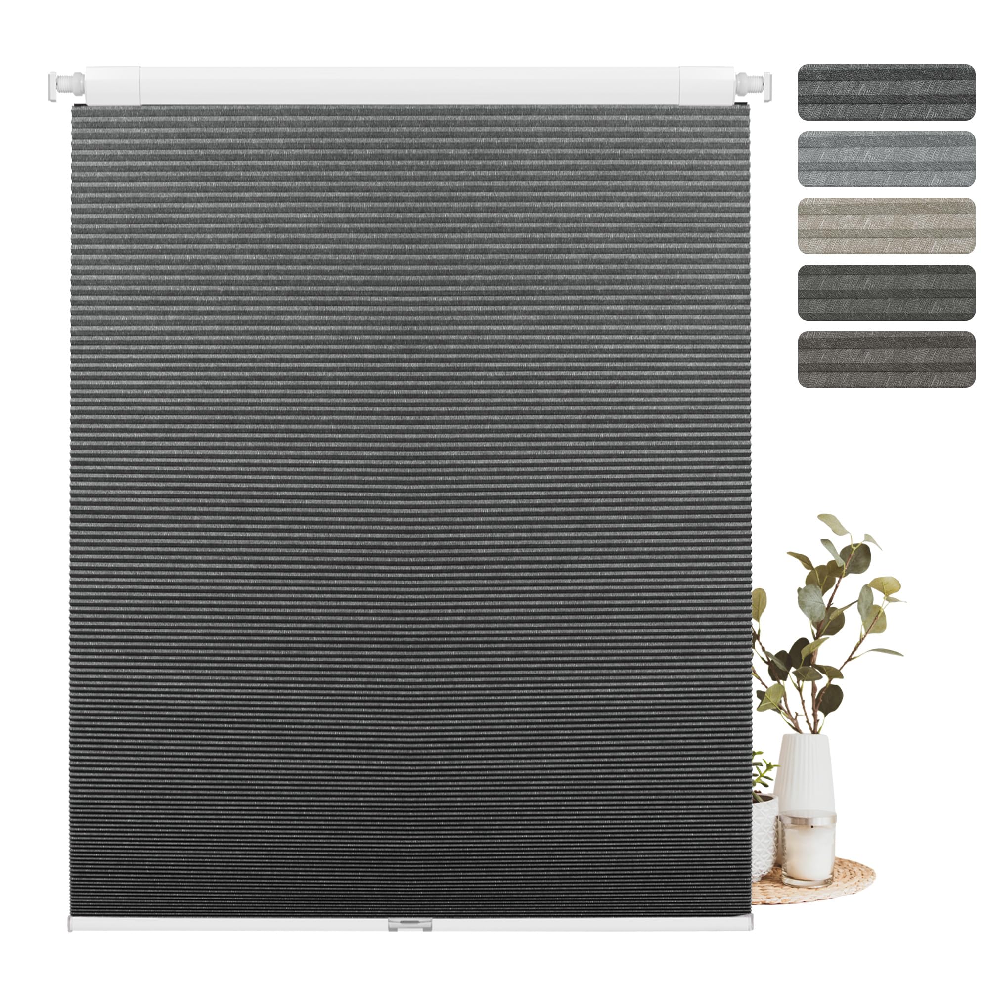 BERISSA Cordless Cellular Shades - No Drill No Tools Easy Install, Blackout Jacquard Fabric Honeycomb Blinds for Windows, 16