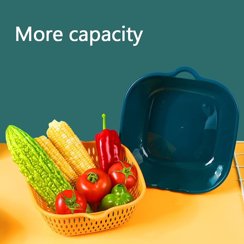 Stackable Multi-Layer Vegetable & Fruit Washing Basket Set - Kitchen Colander Strainer for Washing Produce (Blue & Yellow) - Perfect for Meal Prep, Salad Making & Organizing Fresh Fruits/Veggies