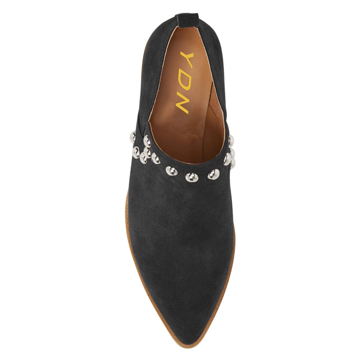 YDN Women's Stacked Low Heel Loafers - Slip On Studded Pointed Toe Dress Shoes for Work, Office & Casual Outfits | Comfortable & Stylish Pumps for Women