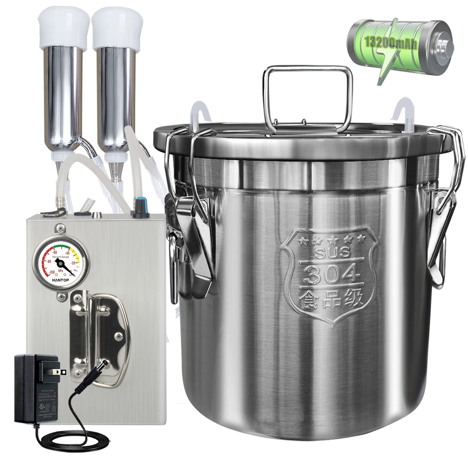 12L Rechargeable Cow Milking Machine with Adjustable Pulsation Speed & Vacuum Pump | 304 Stainless Steel Bucket | Pressure Gauge | Pro Plus Model | Perfect for Small Farms & Homestead Dairy Operations