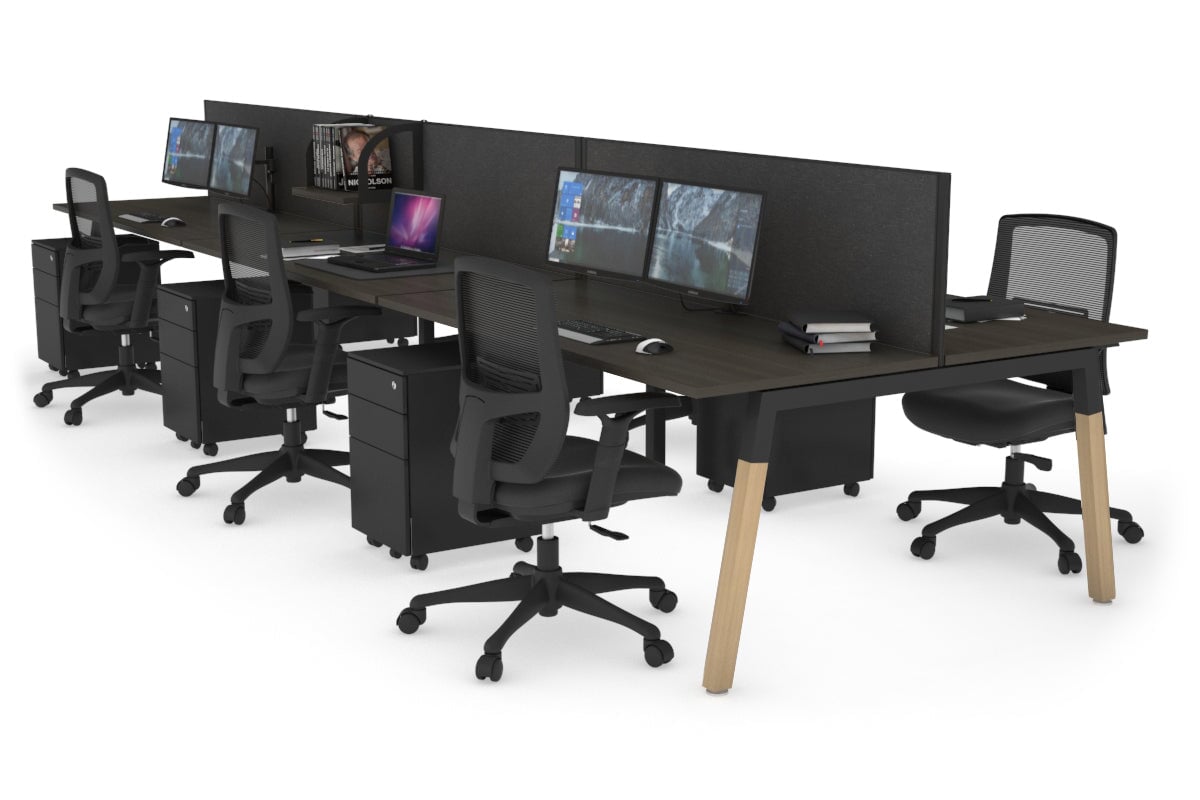 Quadro A Legs 6-Person Office Workstation with Wood Legs & Cross Beam [1400L x 700W] - Perfect for Collaborative Workspaces, Conference Rooms & Open Office Layouts