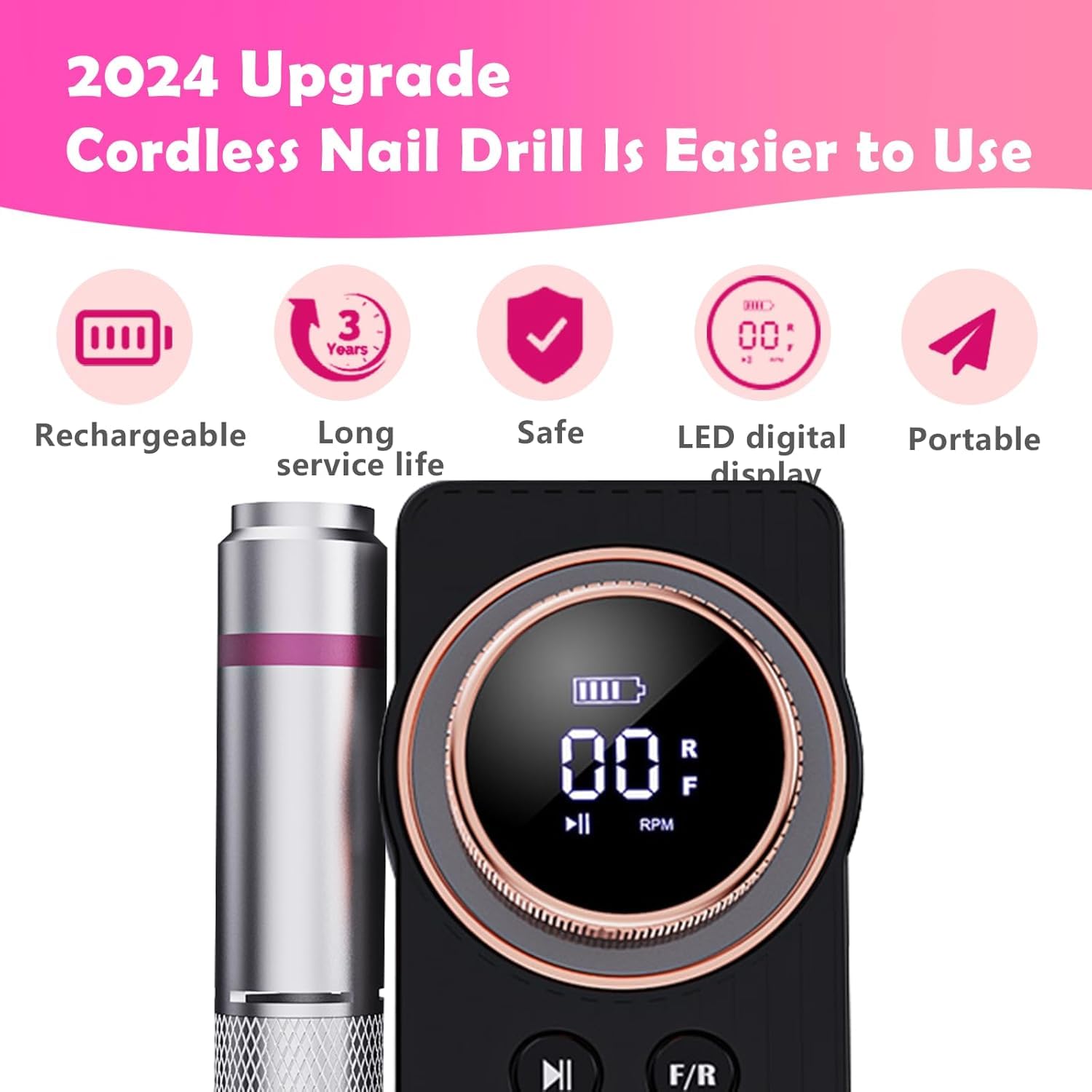 Professional Portable Electric Nail Drill - 35000 RPM Rechargeable Nail File Machine with Adjustable Speed & Low Noise for Acrylic, Gel & Natural Nails - Perfect for Home Manicures & Salon Use