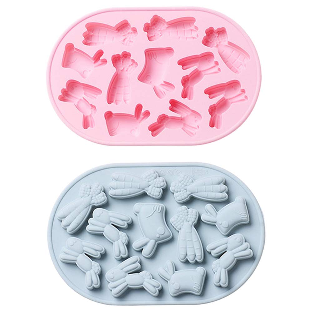 Easter Silicone Molds for Decorated Cookies - 2pcs Carrot & Rabbit Shape Chocolate Candy Molds for Easter Baking, DIY Treats, and Holiday Party Decor (Random Colors)