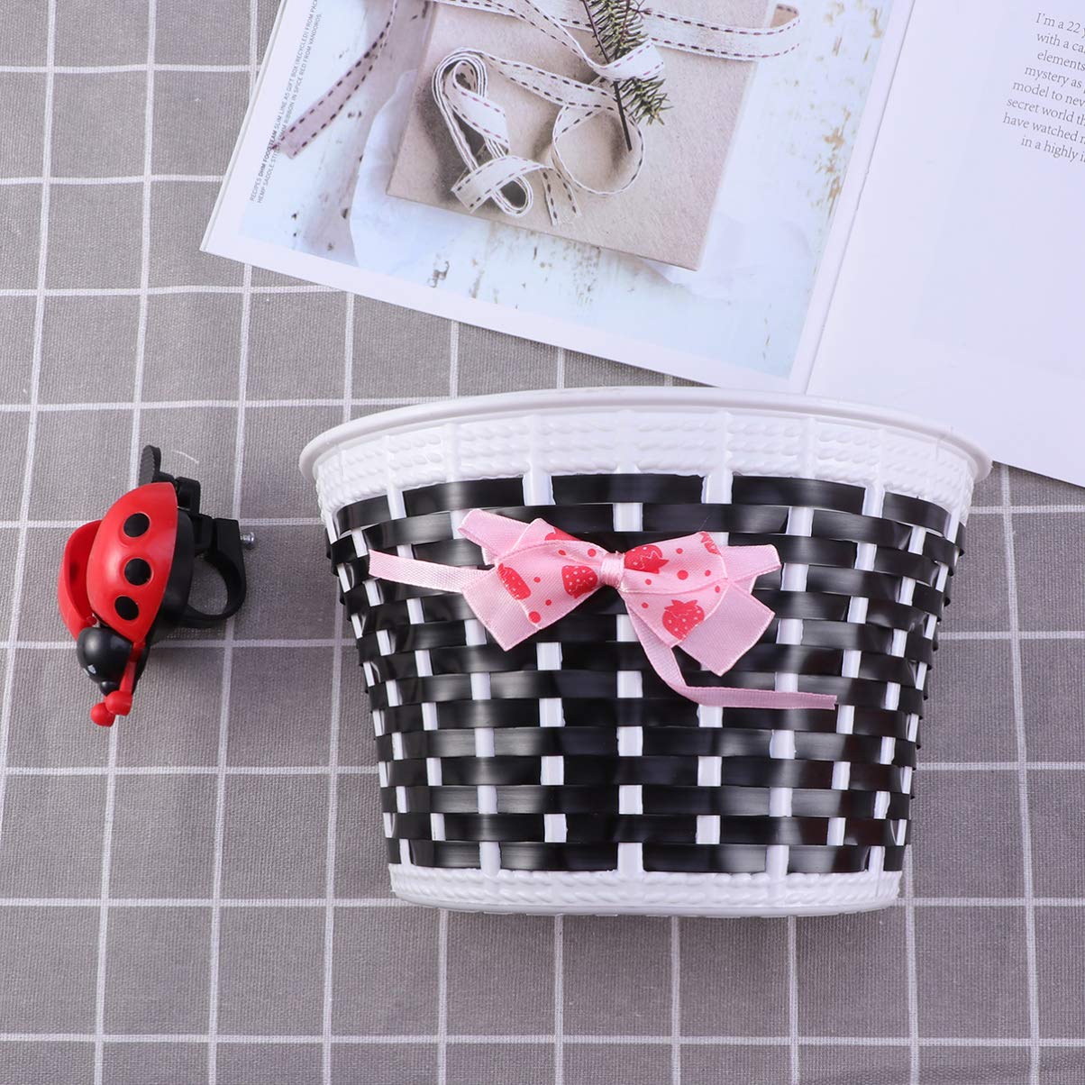LIOOBO Kids Bicycle Scooter Basket - Handmade Plastic Knitted Bow Front Bag with Bike Bell for Boys & Girls - Perfect for School, Park Rides & Outdoor Adventures