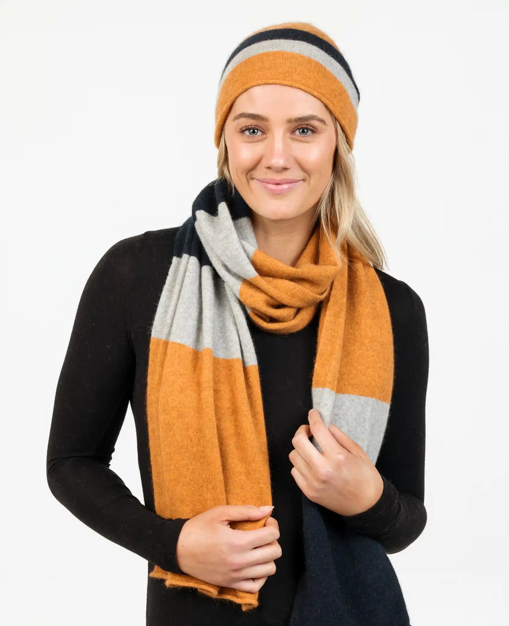 Ginger Stripe Knit Beanie Hat for Men & Women - Soft Winter Travel Beanie NX825 - Perfect for Skiing, Hiking & Outdoor Adventures