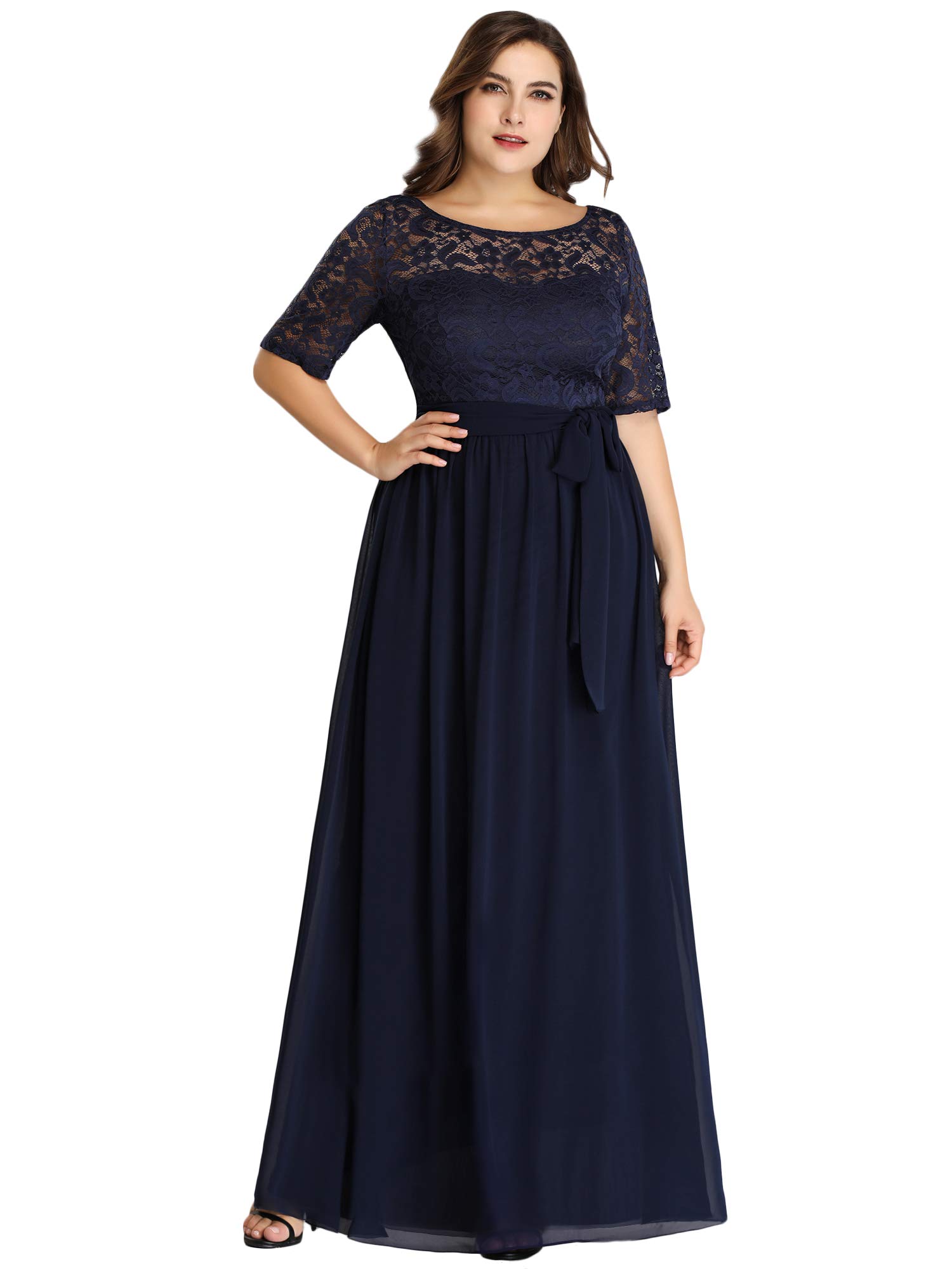 Alisapan Women's Plus Size Lace Short Sleeve Evening Dress for Party, Wedding, Bridesmaid - Elegant Formal Gown for Prom, Cocktail, Special Occasions